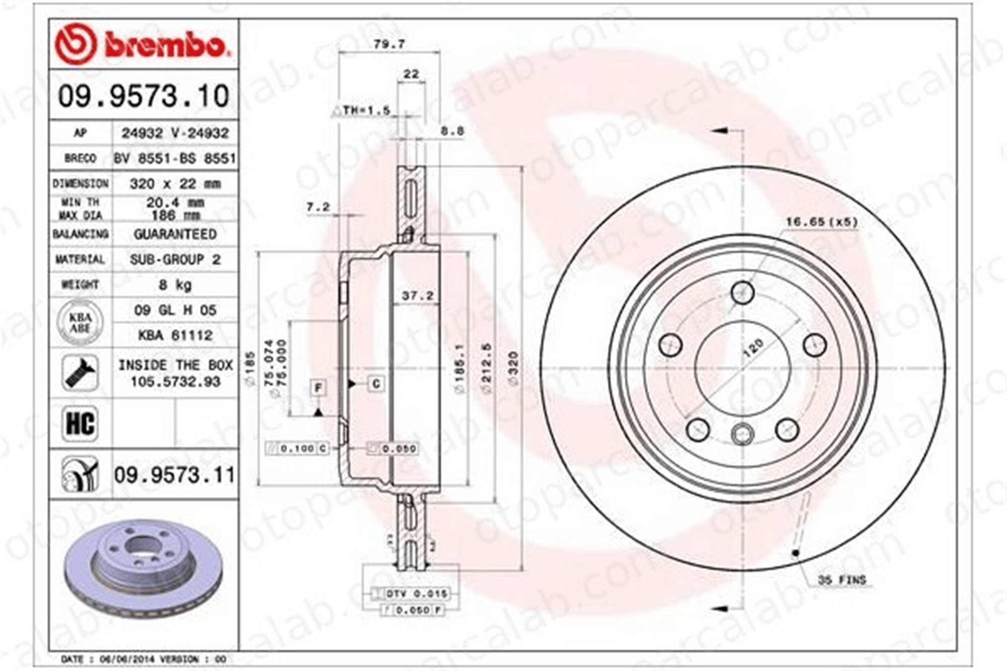 BREMBO 09.9573.11 Fren Disk Ayna Arka Sağ ve Sol BMW X3 34213332217