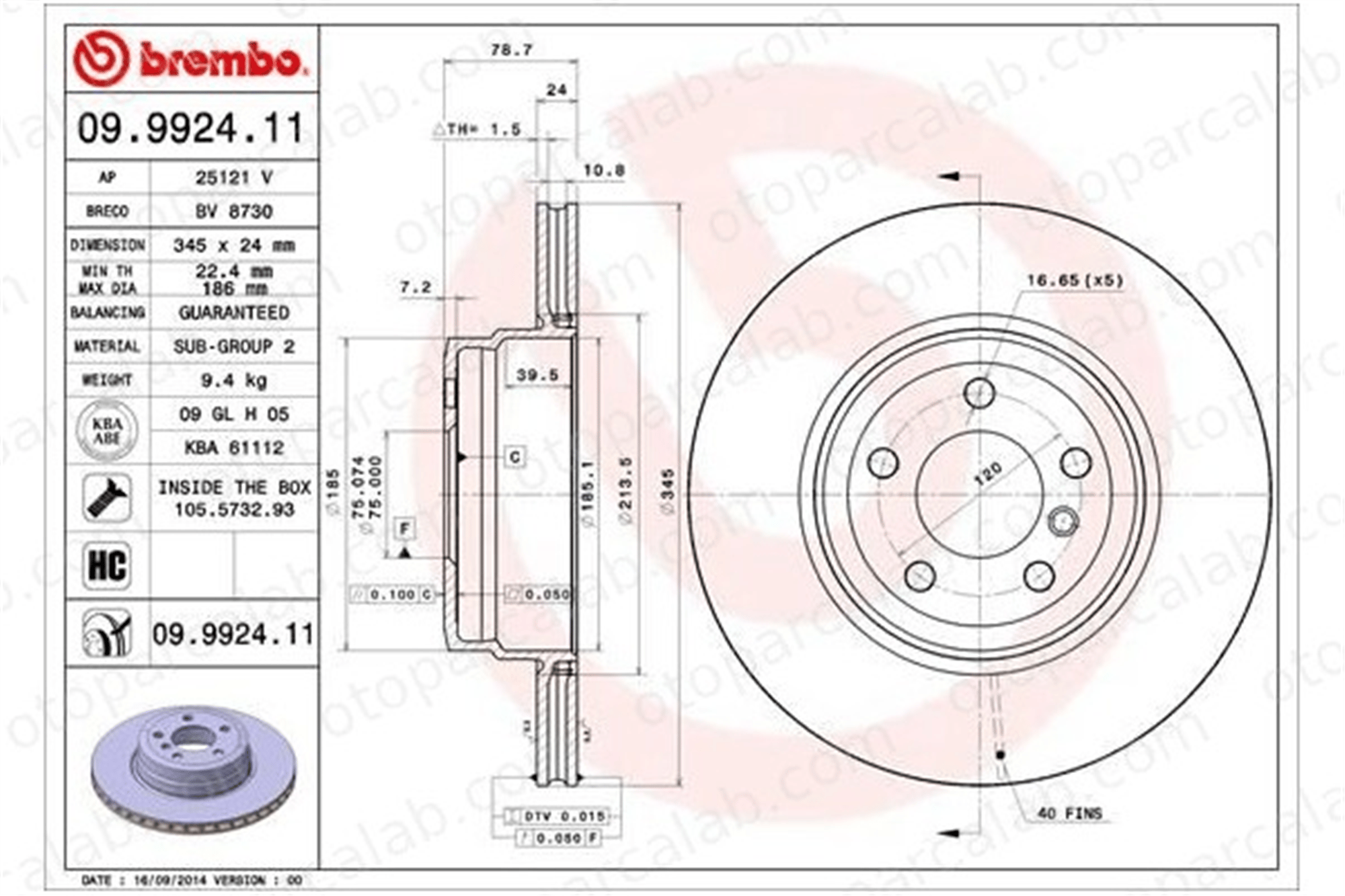 BREMBO 09.9924.11 Fren Disk Ayna Arka Sağ ve Sol BMW X5 X6 34216771971 34216793246