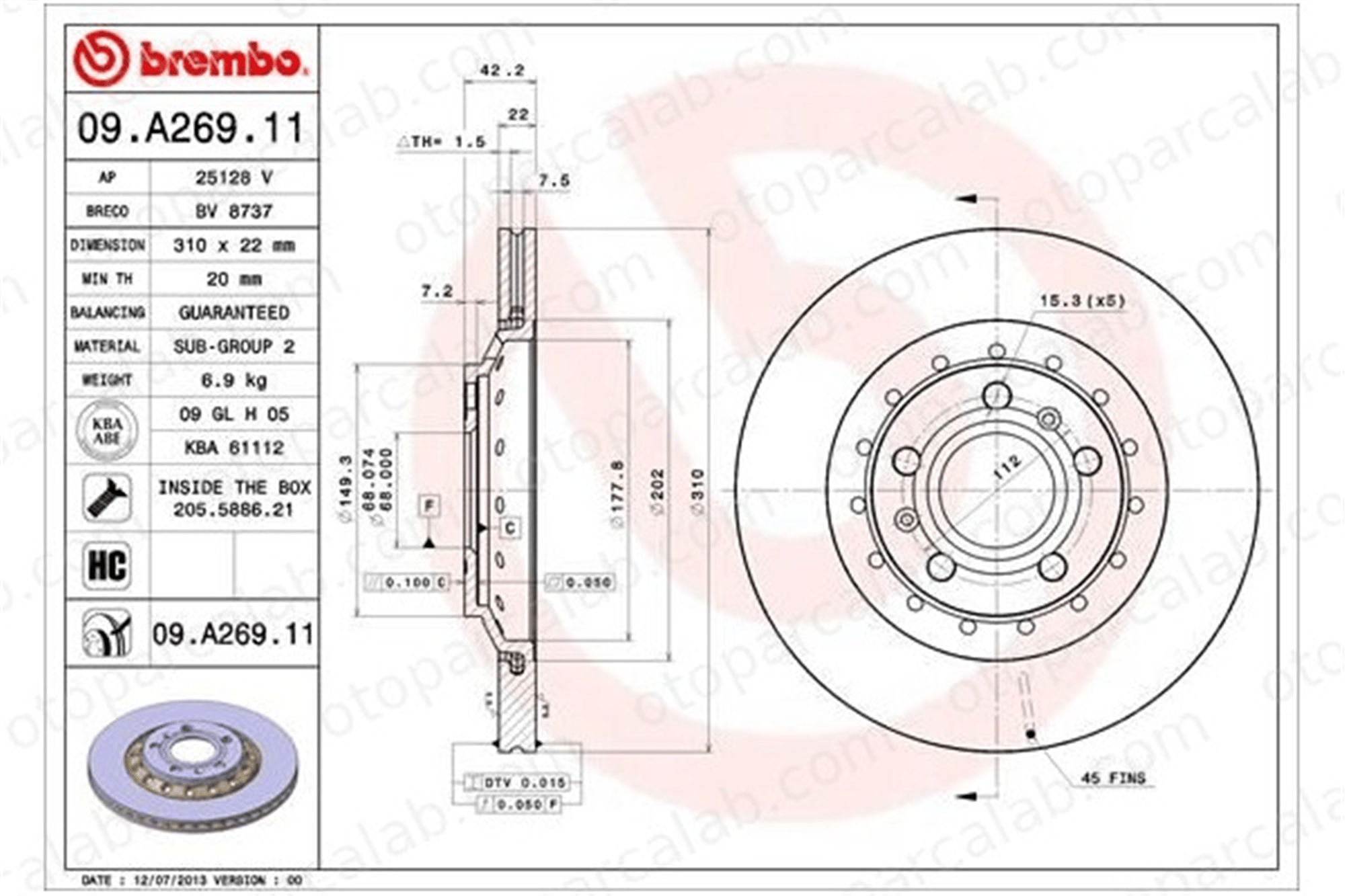 BREMBO 09.A269.11 Fren Disk Ayna Arka Sağ ve Sol AUDI A8 D3 VW PHAETON 4E0615601A 4E0615601K
