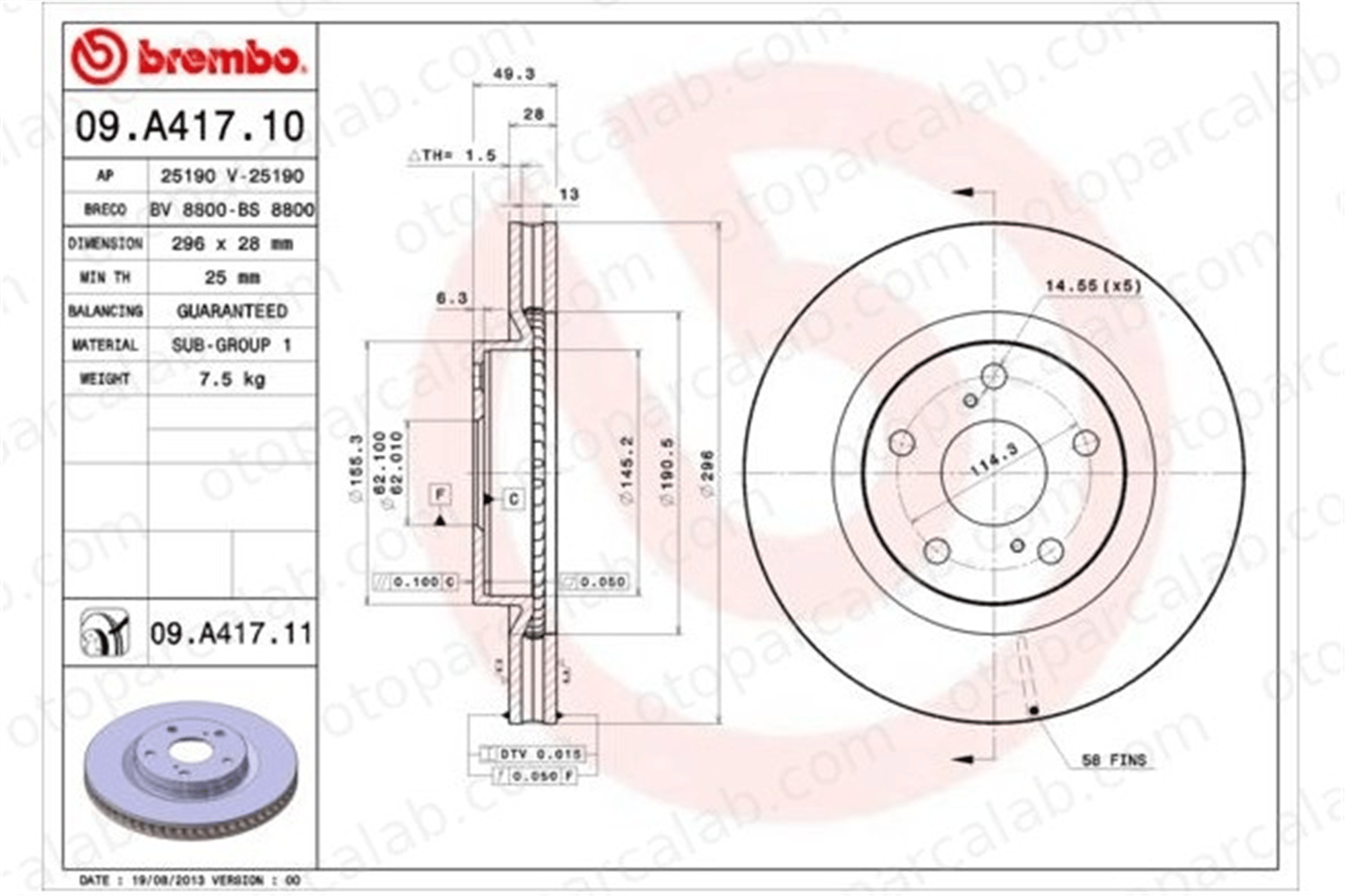 BREMBO 09.A417.11 Fren Disk Ayna Ön Sağ ve Sol TOYOTA CAMRY Sedan RAV 4 IV 4351242050 4351206140