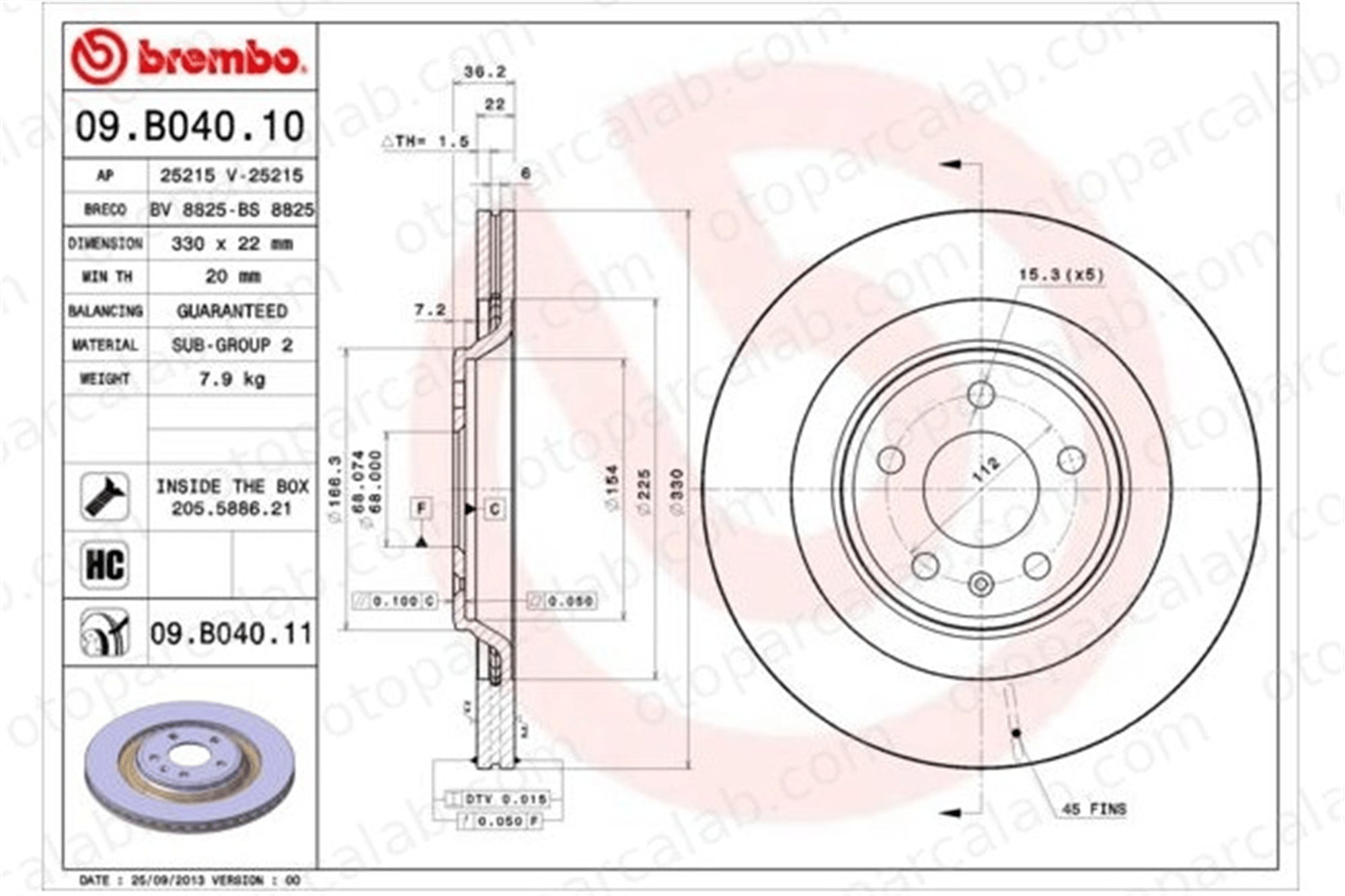 BREMBO 09.B040.11 Fren Disk Ayna Arka Sağ ve Sol AUDI Q5 A4 B8 8W0615601K 8K0615601C