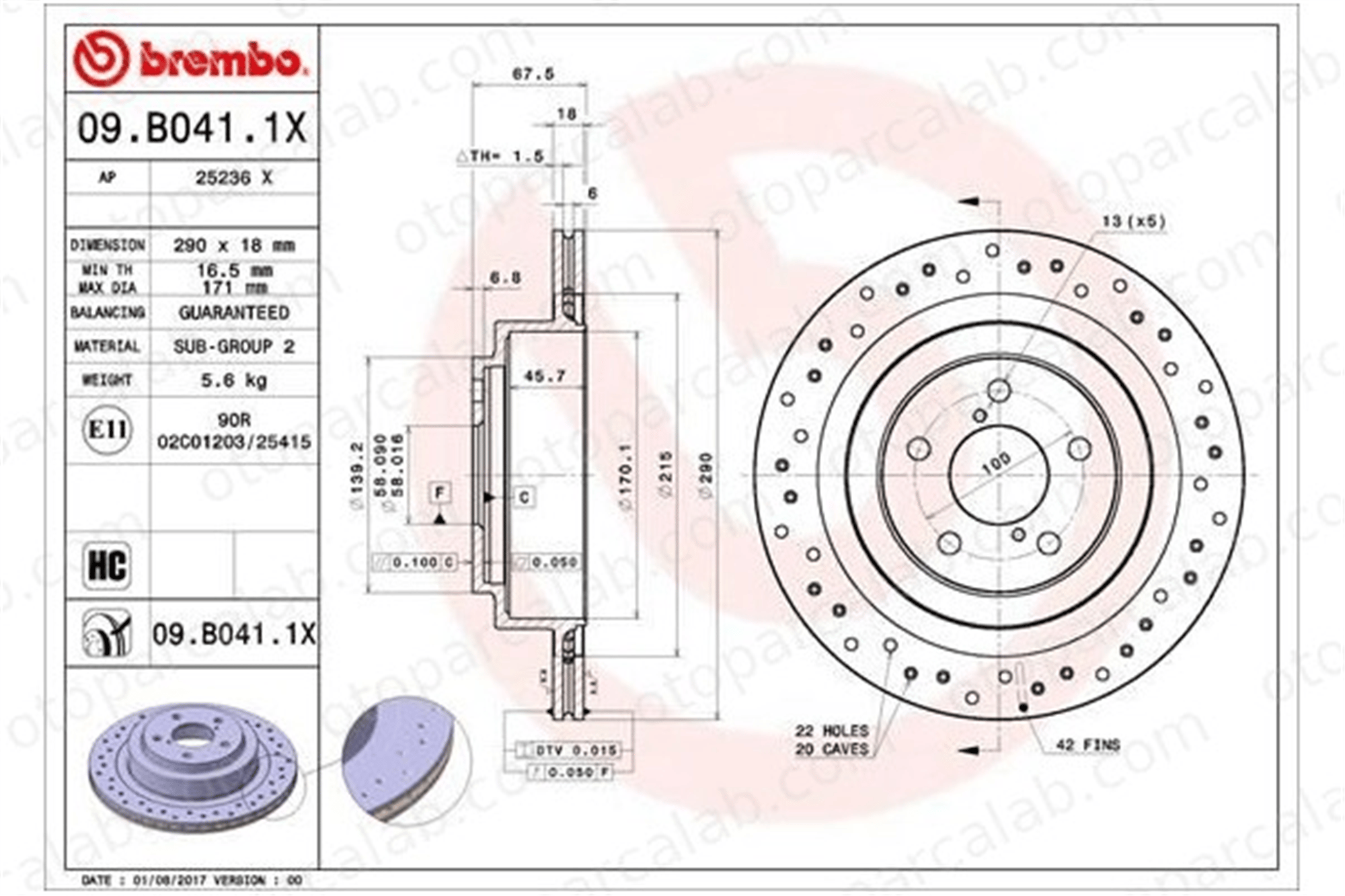 BREMBO 09.B041.1X Fren Disk Ayna Arka Sağ ve Sol SUBARU IMPREZA Sedan IMPREZA Station wagon 26700AE080 26700AE030