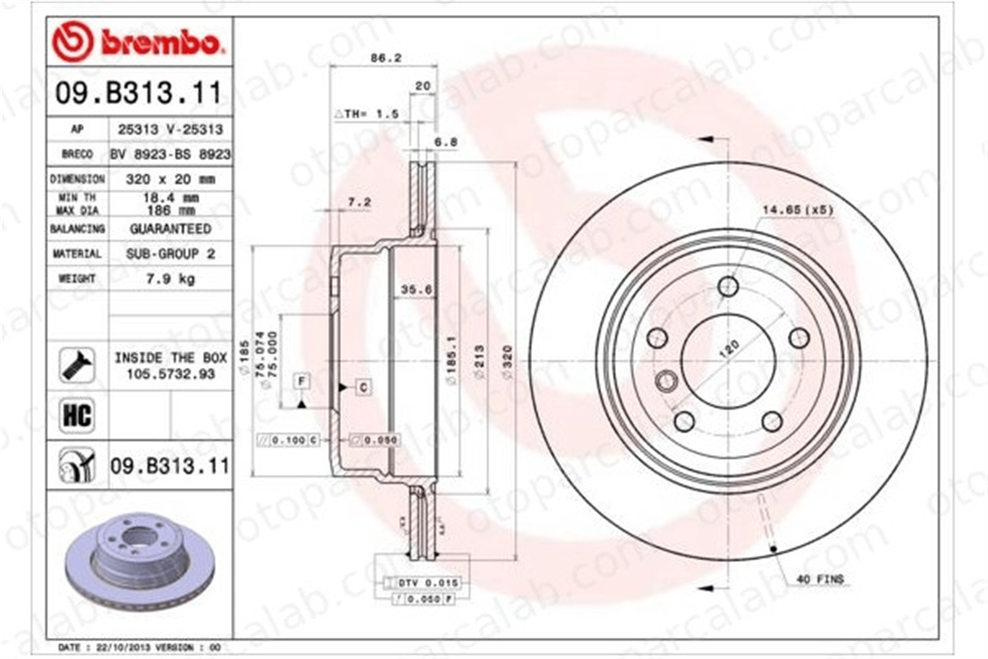 BREMBO 09.B313.11 Fren Disk Ayna Arka Sağ ve Sol BMW 5 5 Touring 34216763345 34216864053