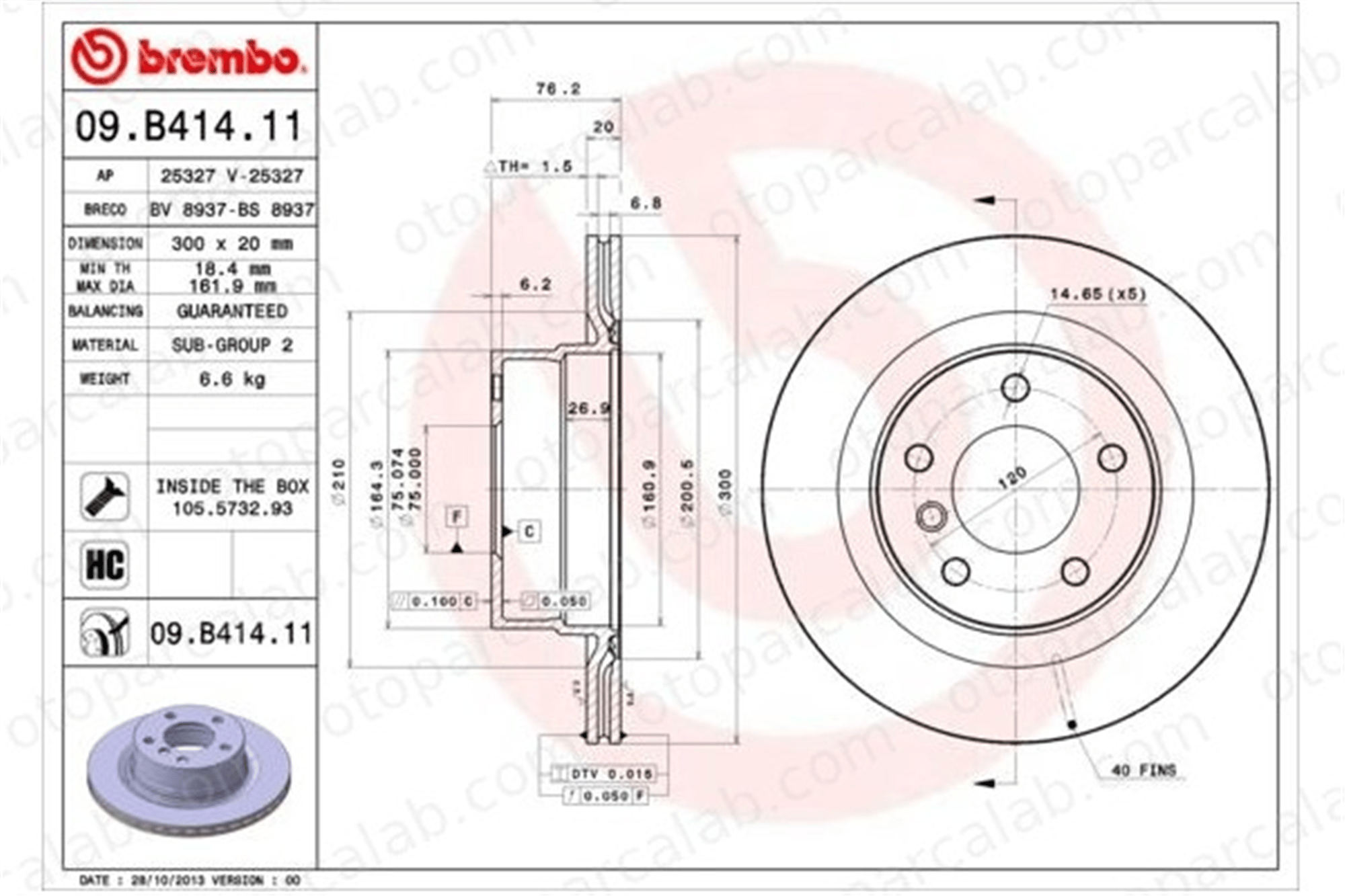 BREMBO 09.B414.11 Fren Disk Ayna Arka Sağ ve Sol BMW 1 Cabrio 1 Coupe 34216855005 34216778051