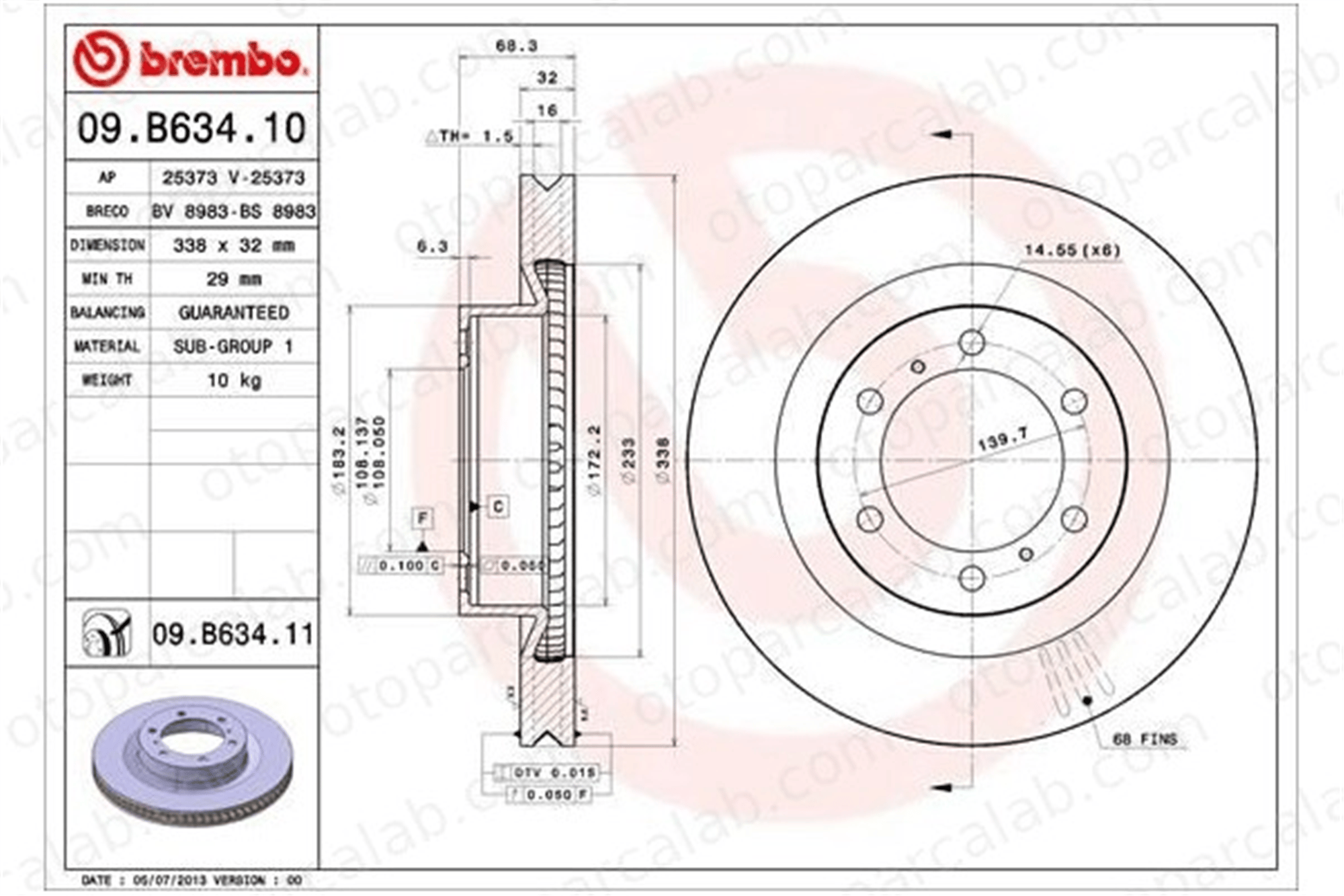 BREMBO 09.B634.11 Fren Disk Ayna Ön Sağ ve Sol TOYOTA LAND CRUISER PRADO 4 RUNNER V 4351260190 4351260191