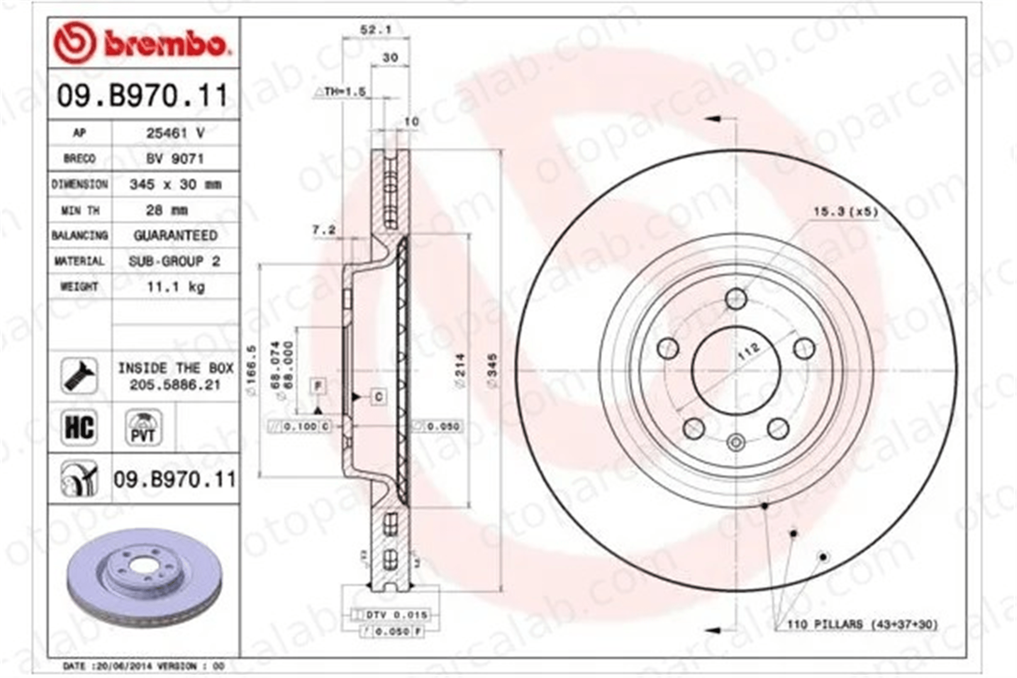 BREMBO 09.B970.11 Fren Disk Ayna Ön Sağ ve Sol AUDI A4 B8 A4 B8 Avant 4G0615301G 4G0615301