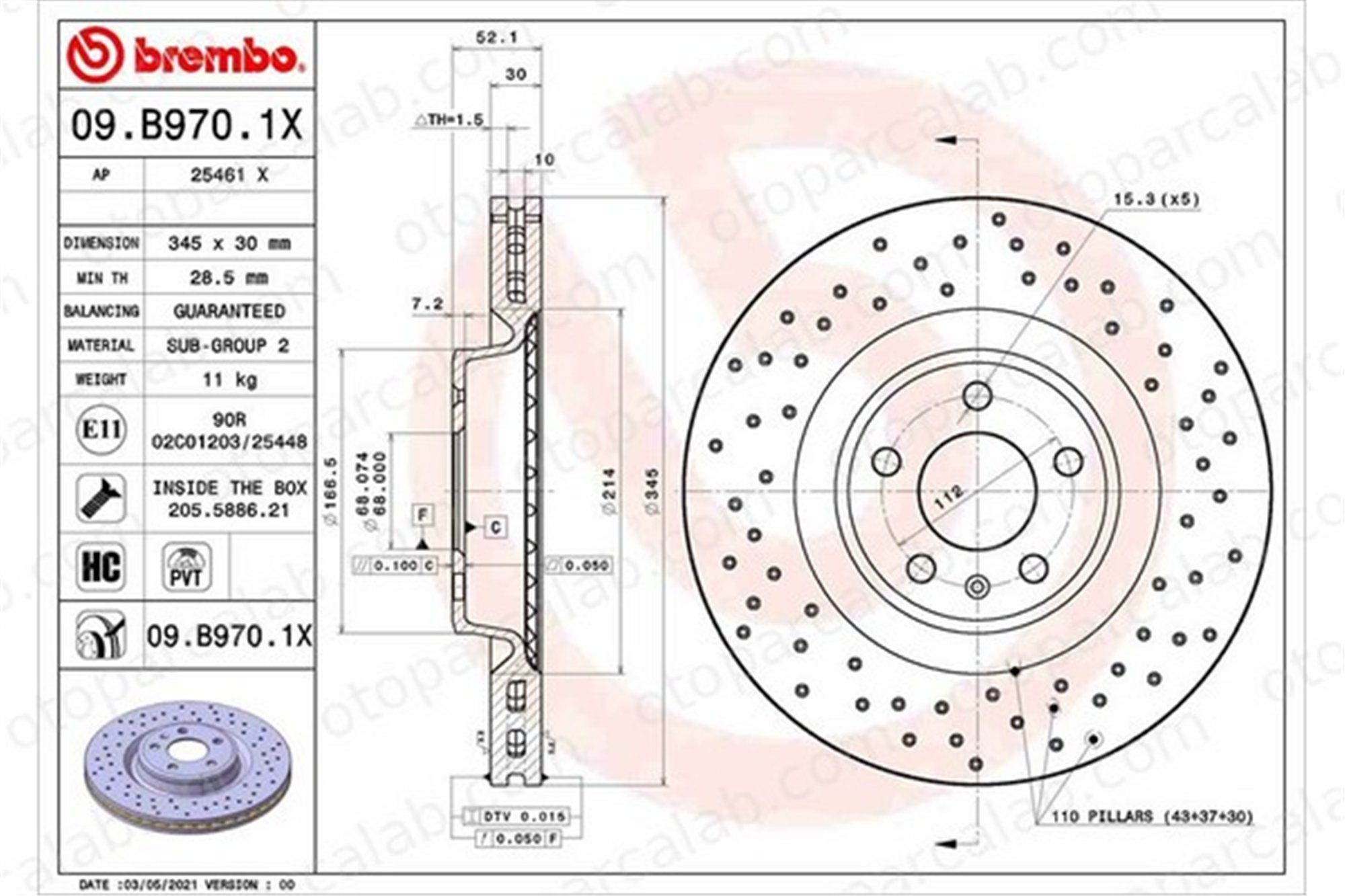 BREMBO 09.B970.1X Fren Disk Ayna Ön Sağ ve Sol AUDI A4 B8 A4 B8 Avant 4G0615301G 4G0615301