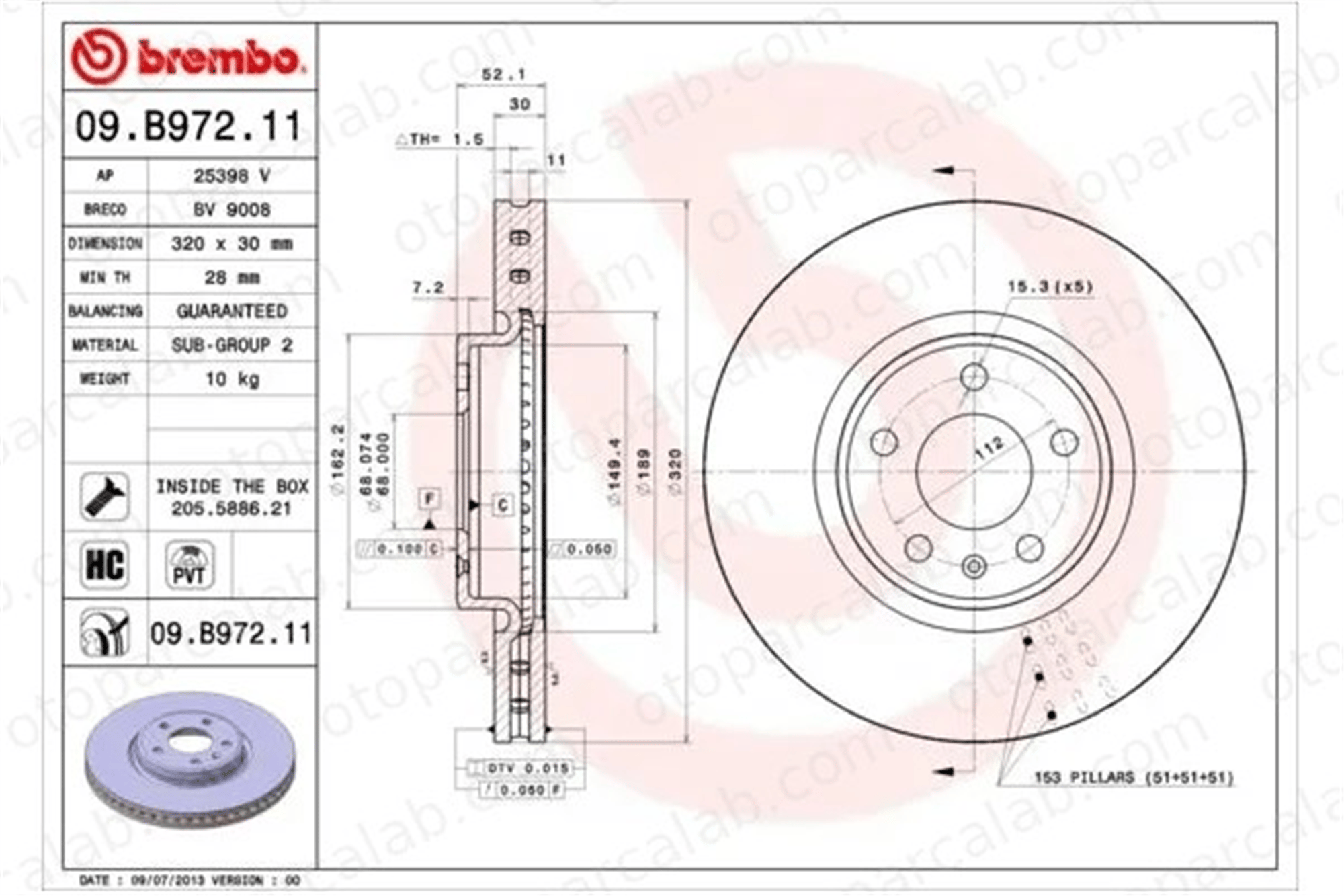 BREMBO 09.B972.11 Fren Disk Ayna Ön Sağ ve Sol AUDI A4 B8 A4 B8 Avant 8R0615301F 8R0615301