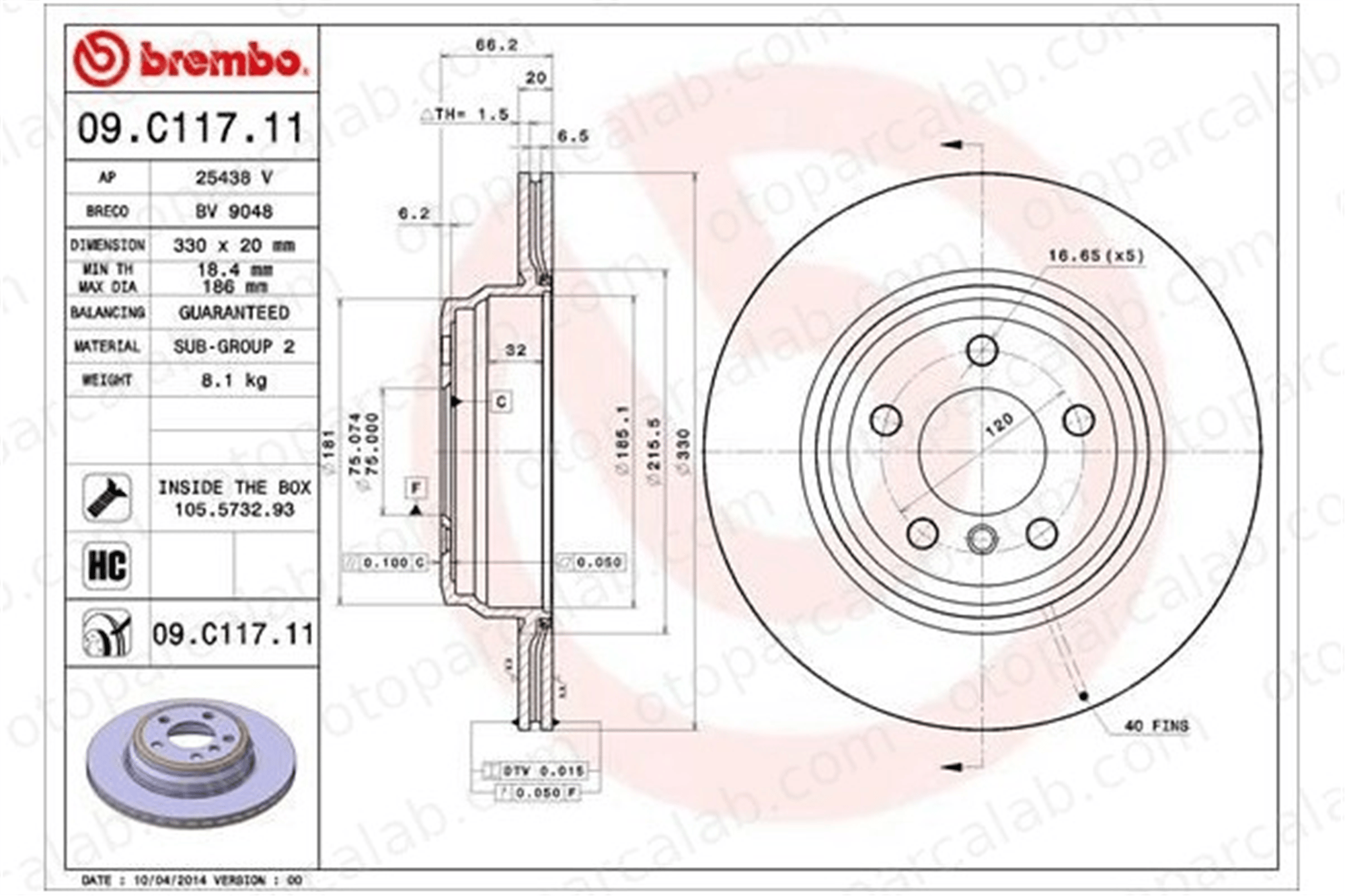 BREMBO 09.C117.11 Fren Disk Ayna Arka Sağ ve Sol BMW 3 Touring 3 34216864899 34216792233