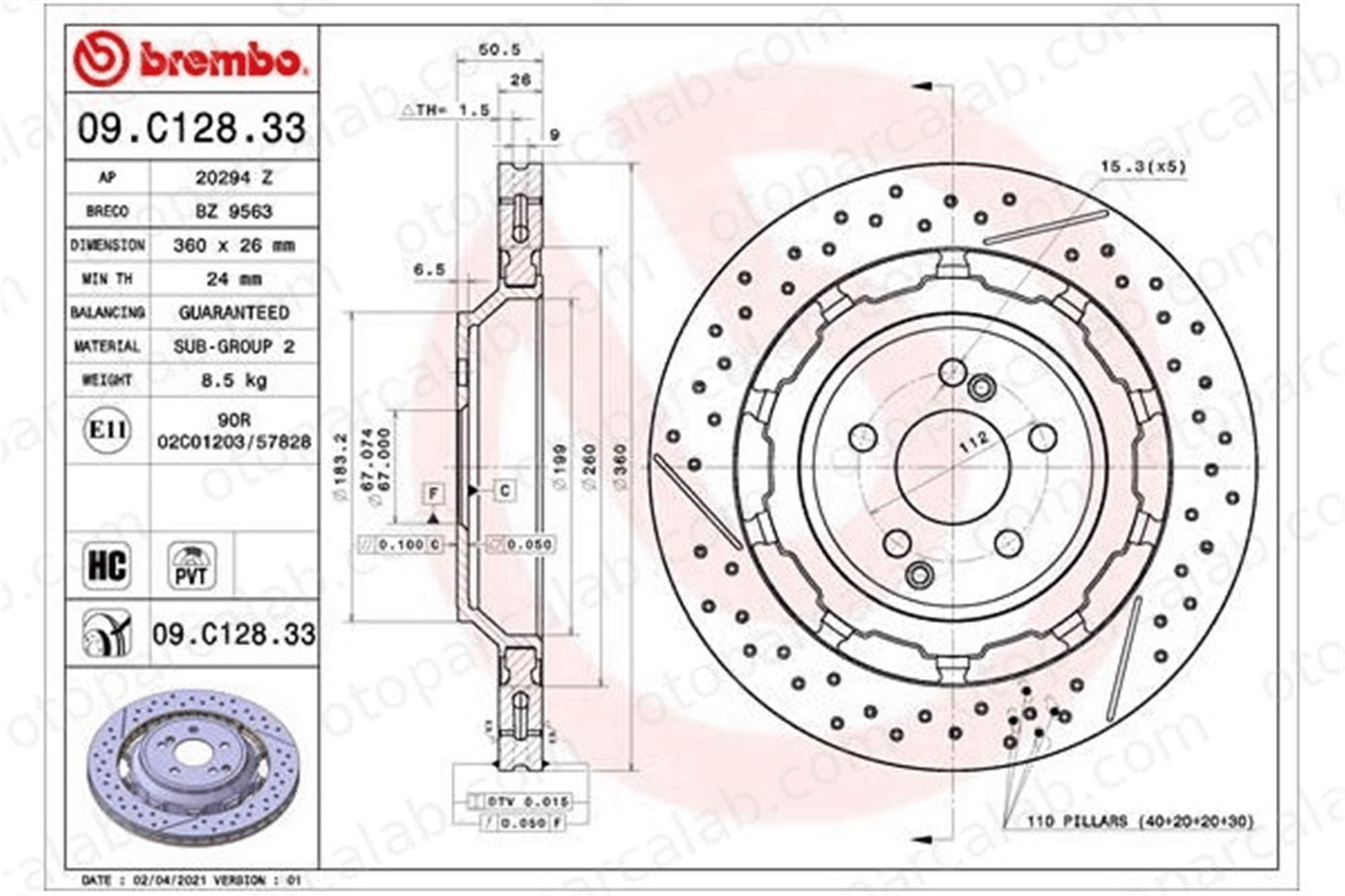 BREMBO 09.C128.33 Fren Disk Ayna Arka Sağ ve Sol MERCEDES-BENZ AMG GT AMG GT Roadster A2224232012 2224232012