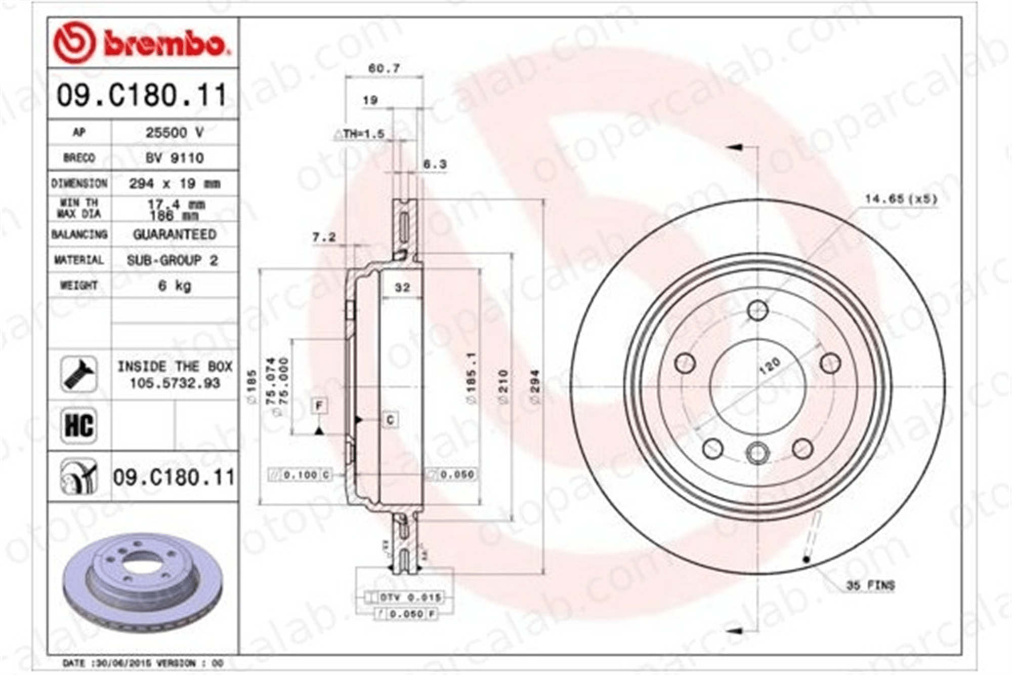 BREMBO 09.C180.11 Fren Disk Ayna Arka Sağ ve Sol BMW 3 3 Touring 34211166165 34216855159