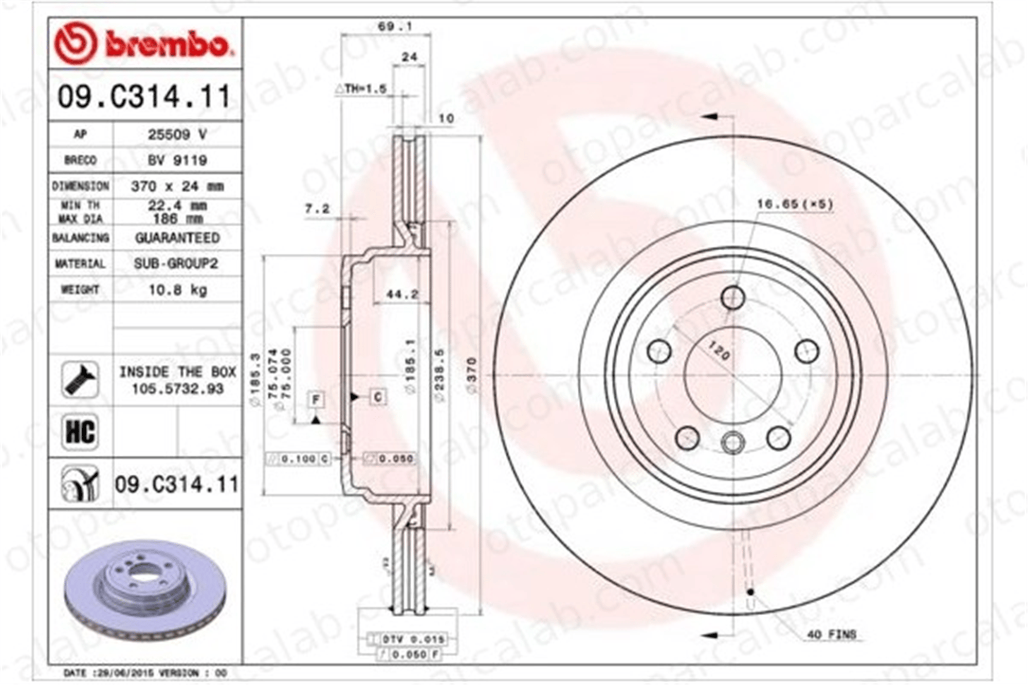 BREMBO 09.C314.11 Fren Disk Ayna Arka Sağ ve Sol BMW 7 5 Gran Turismo 34216775291