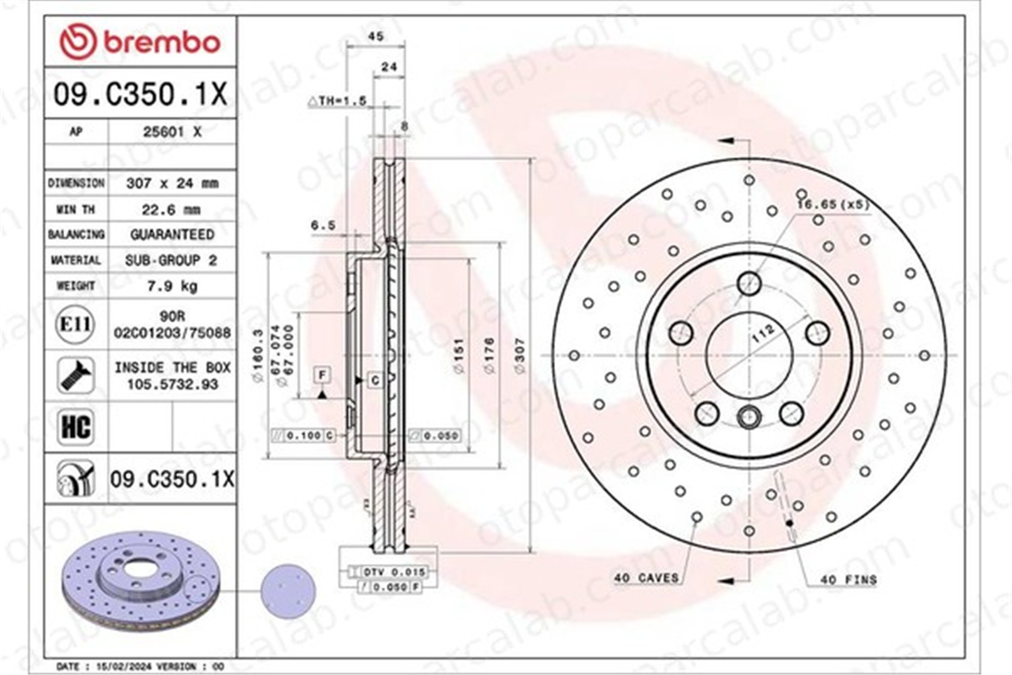 BREMBO 09.C350.1X Fren Disk Ayna Ön Sağ ve Sol BMW X2 MINI MINI CLUBMAN 34106891079 34116799351