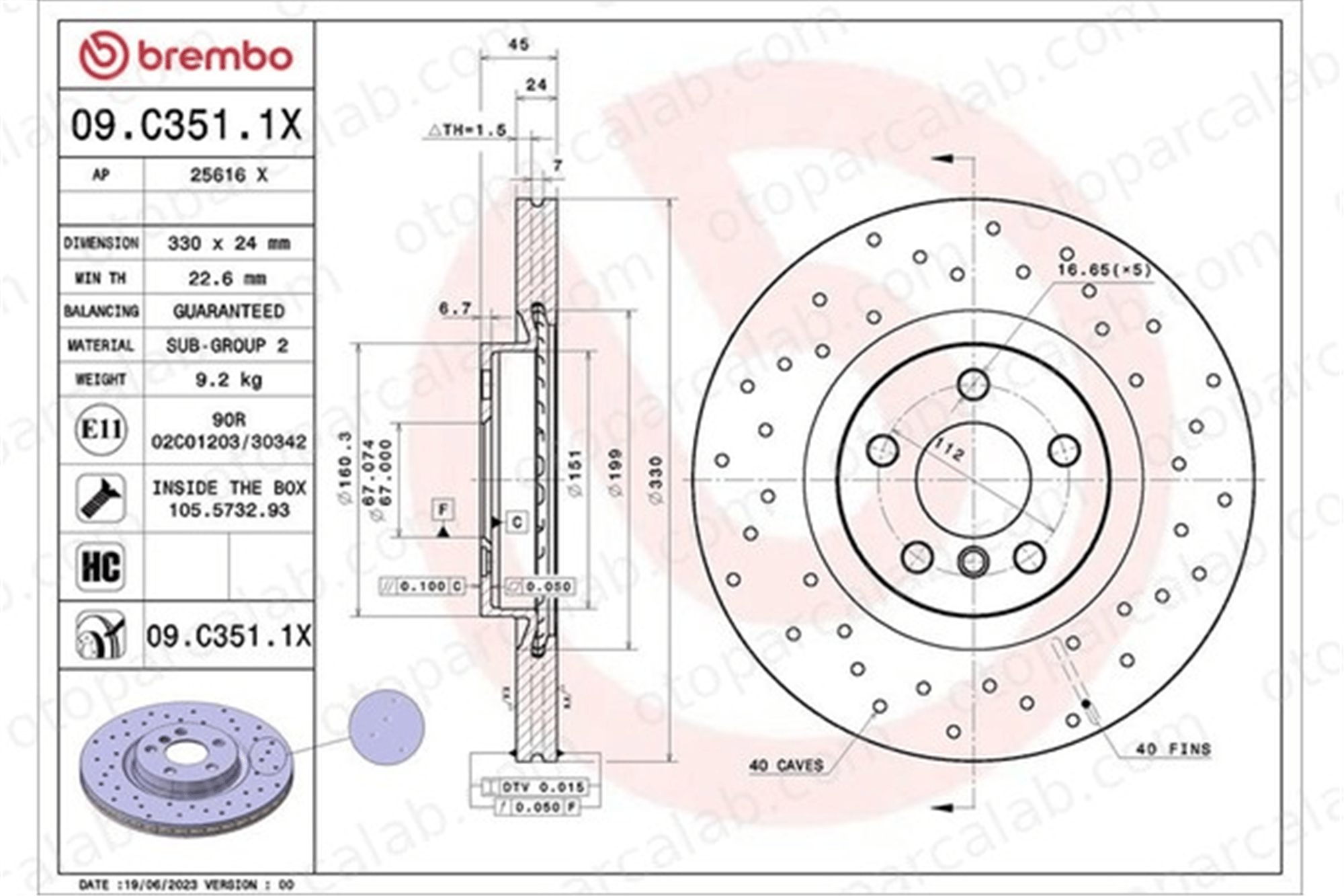 BREMBO 09.C351.1X Fren Disk Ayna Ön Sağ ve Sol BMW X2 X1 34106888686 34106891080