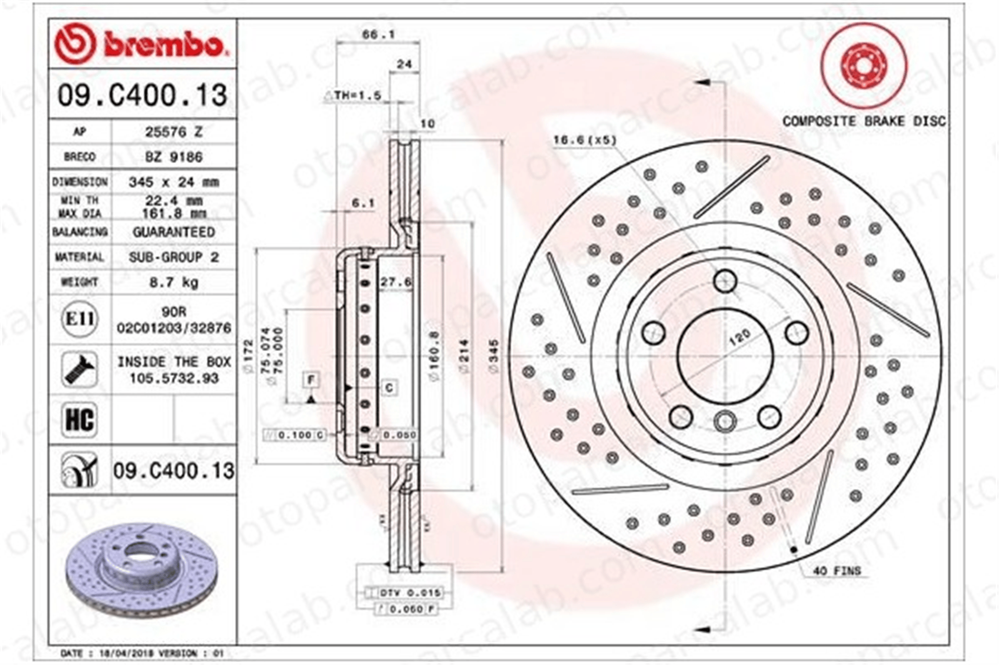 BREMBO 09.C400.13 Fren Disk Ayna Arka Sağ ve Sol BMW 1 2 Coupe 34206797598