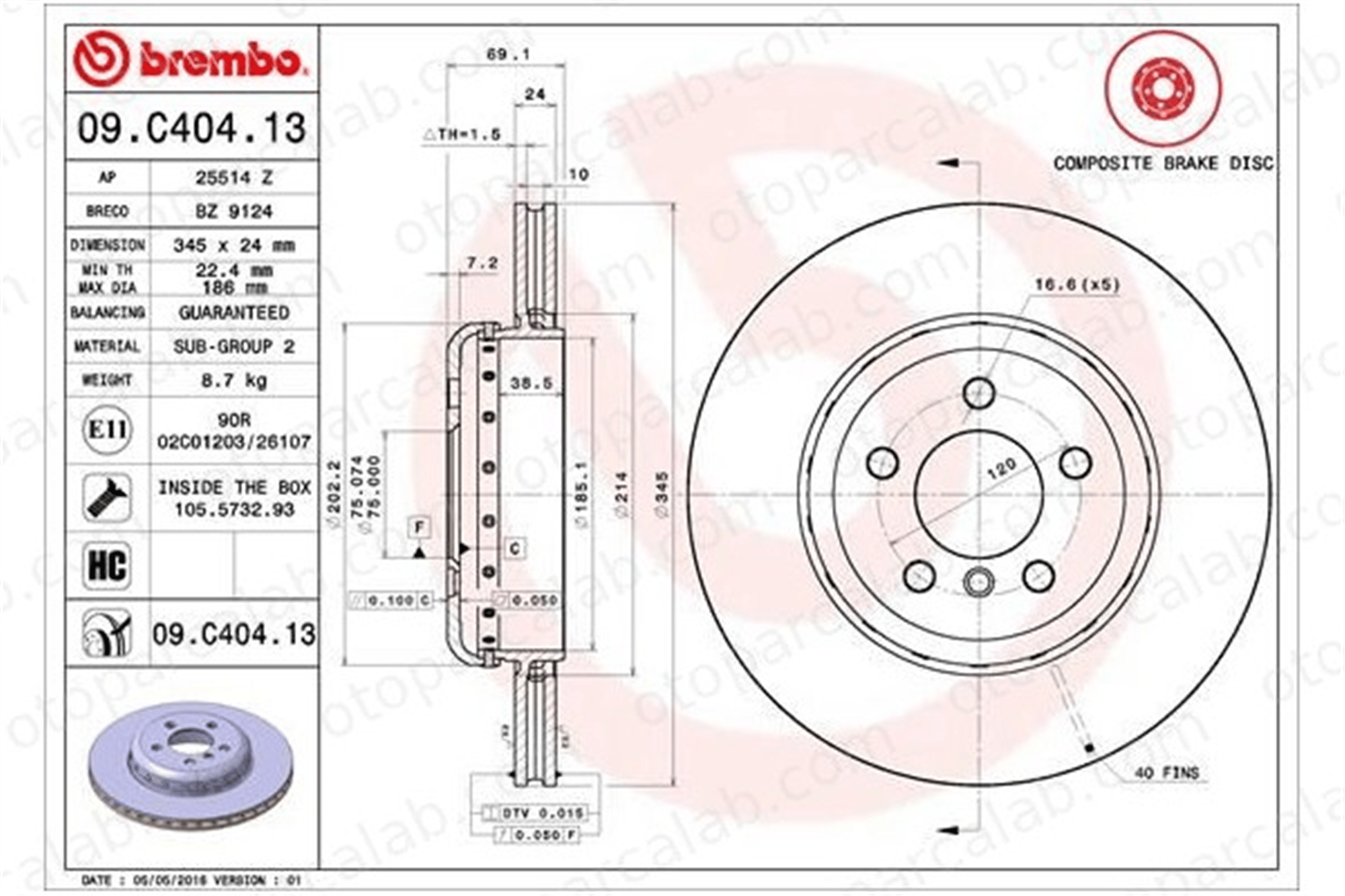BREMBO 09.C404.13 Fren Disk Ayna Arka Sağ ve Sol BMW 5 Touring 5 34206894381 34216775289