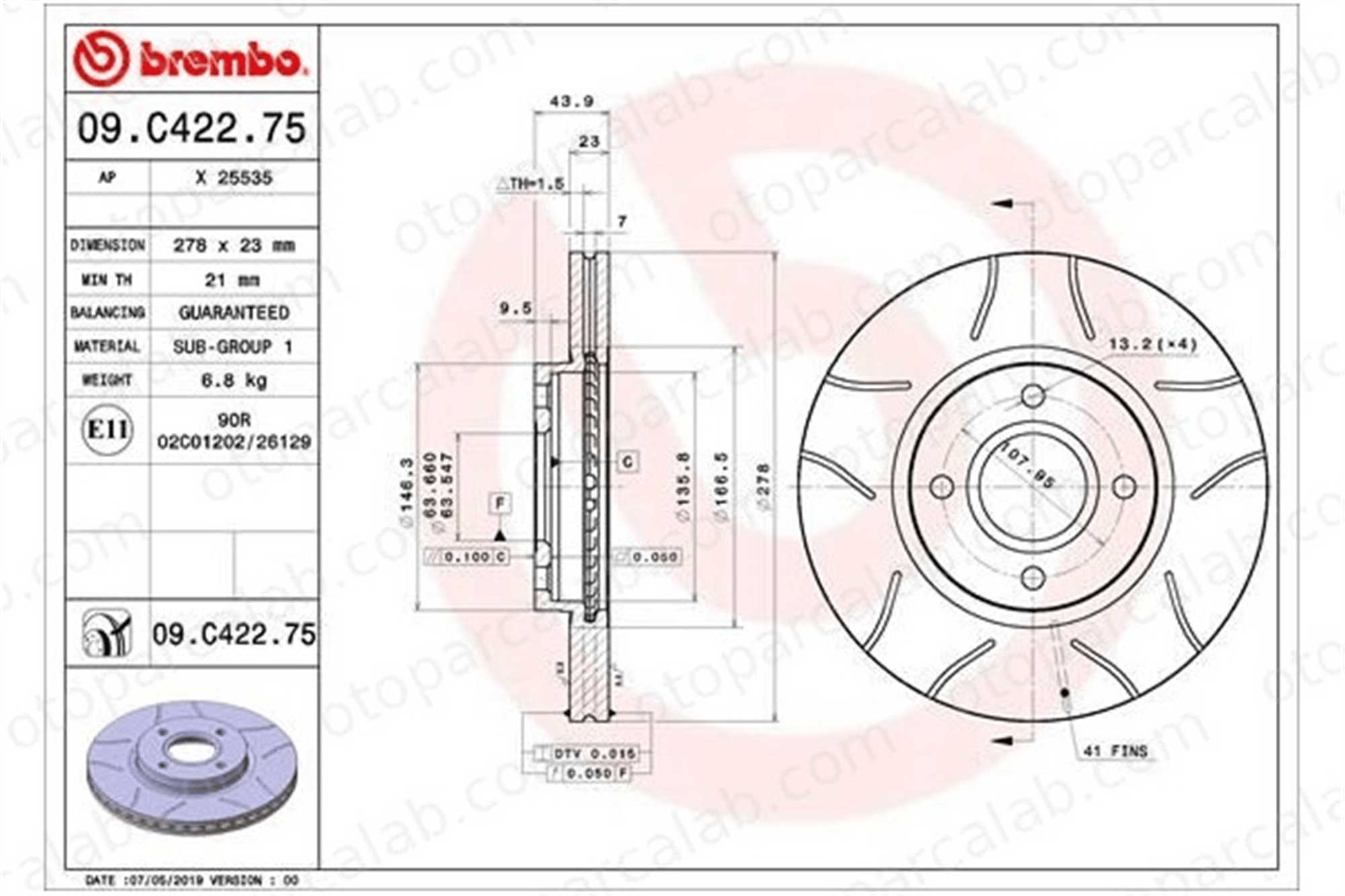 BREMBO 09.C422.75 Fren Disk Ayna Ön Sağ ve Sol FORD FIESTA VI B-MAX AY111125AA EY161125BA