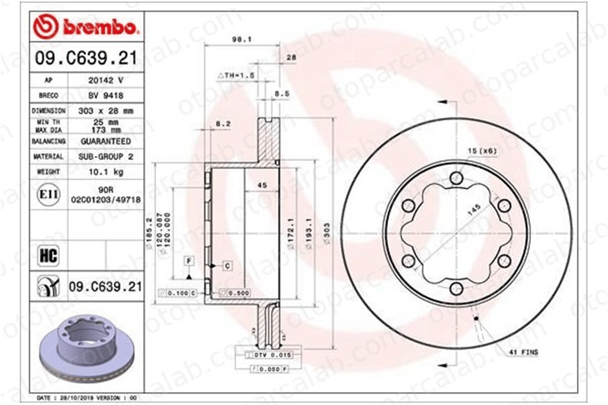 BREMBO 09.C639.21 Fren Disk Ayna Arka Sağ ve Sol VW CRAFTER Panelvan/Van CRAFTER Platform şasi 2N0615601A 2N0615601C