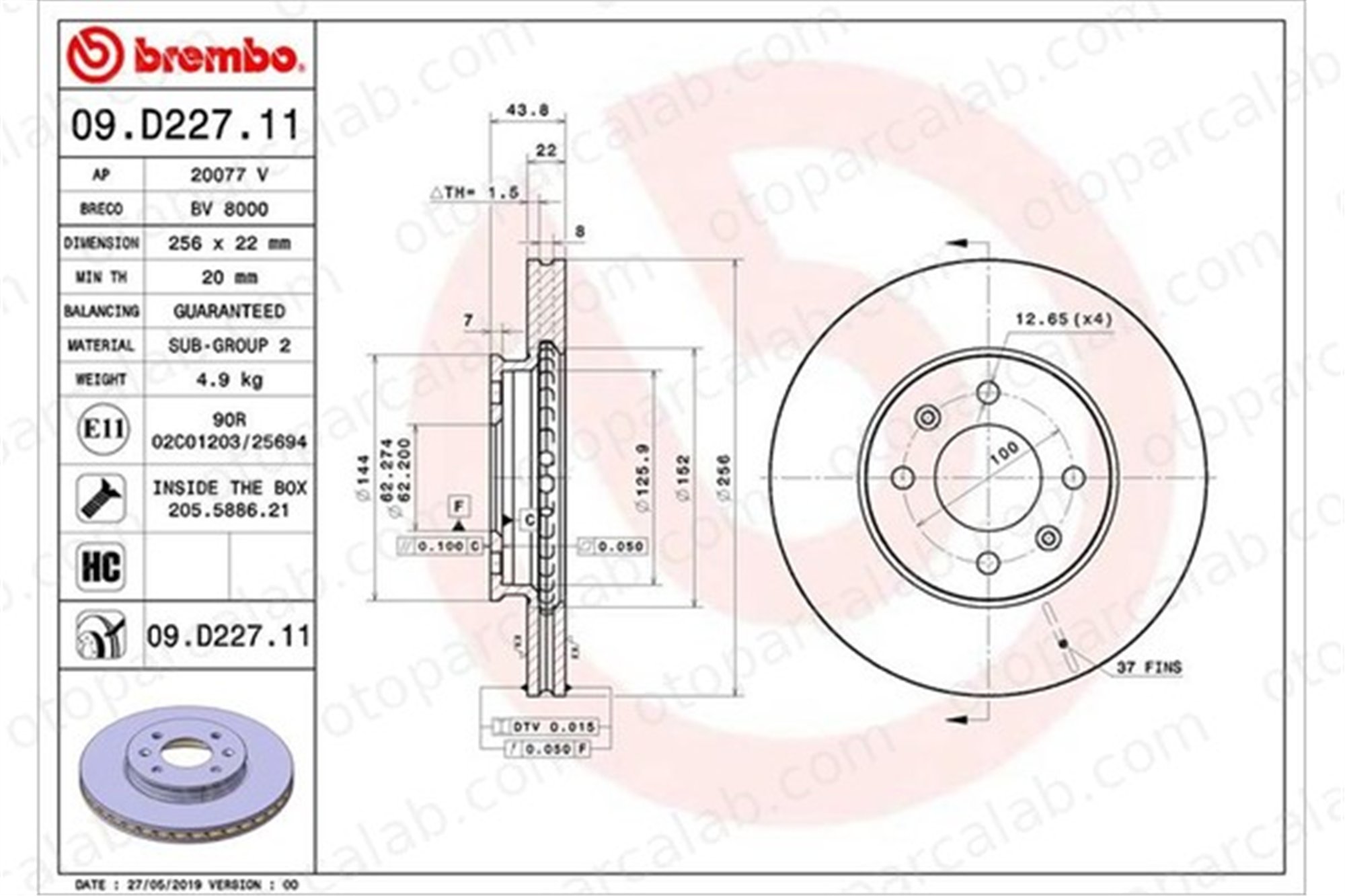 BREMBO 09.D227.11 Fren Disk Ayna Ön Sağ ve Sol HYUNDAI i20 II KIA RIO IV 51712C8000 51712F9000