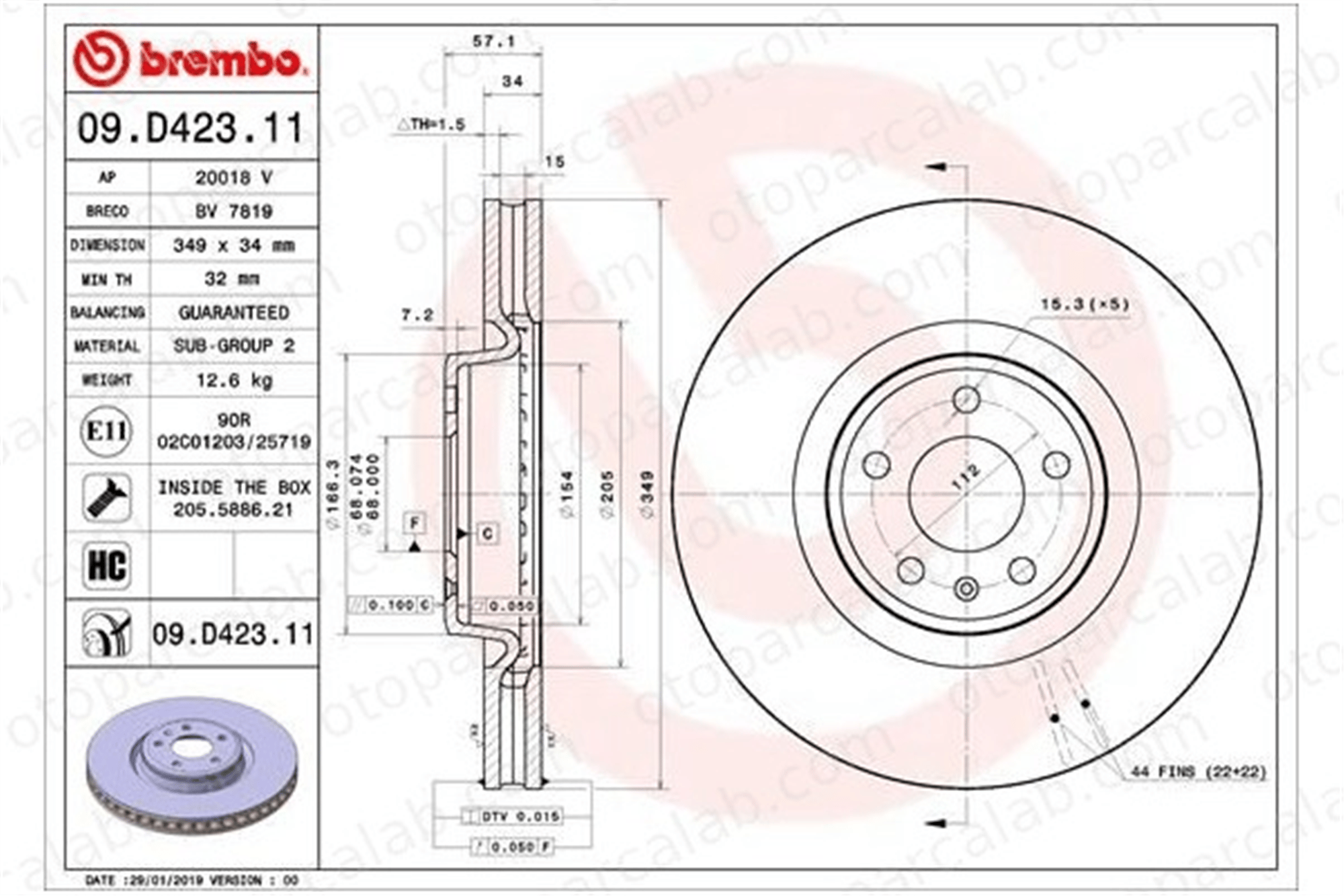 BREMBO 09.D423.11 Fren Disk Ayna Ön Sağ ve Sol AUDI A6 C8 A6 C8 Avant 4M0615301AB 4M0615301AN