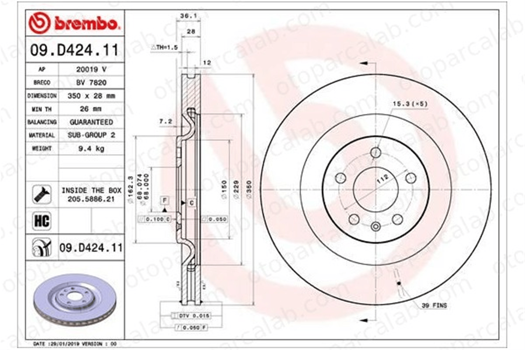 BREMBO 09.D424.11 Fren Disk Ayna Arka Sağ ve Sol AUDI Q7 A8 D5 4M0615601J 4M0615601P