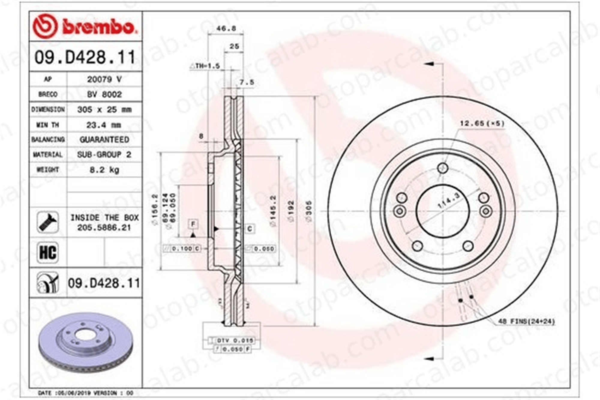 BREMBO 09.D428.11 Fren Disk Ayna Ön Sağ ve Sol HYUNDAI TUCSON KIA SPORTAGE IV 51712C1000 51712D7000