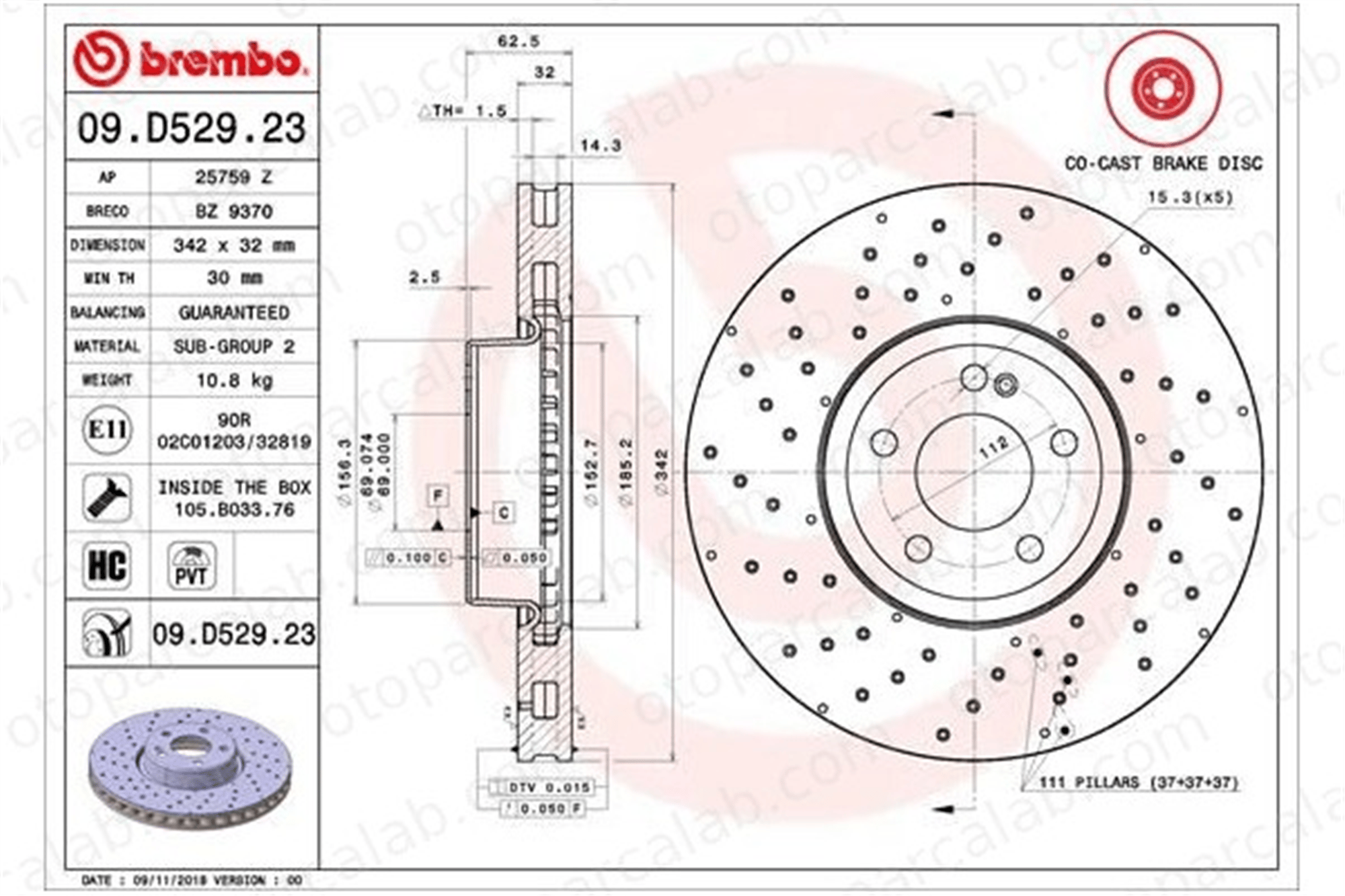 BREMBO 09.D529.23 Fren Disk Ayna Ön Sağ ve Sol MERCEDES-BENZ E-SERISI C-SERISI A0004212212 A0004218700