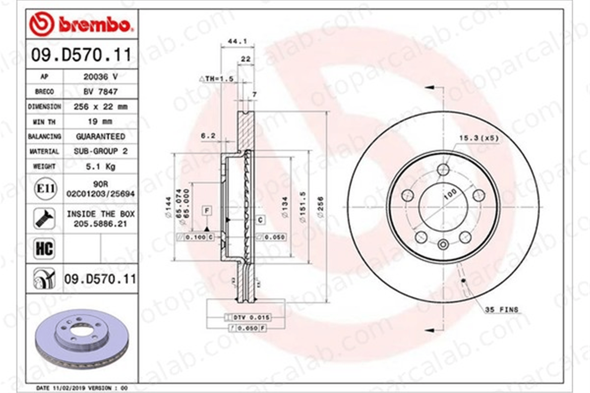 BREMBO 09.D570.11 Fren Disk Ayna Ön Sağ ve Sol SEAT IBIZA V VW POLO VI 2Q0615301G