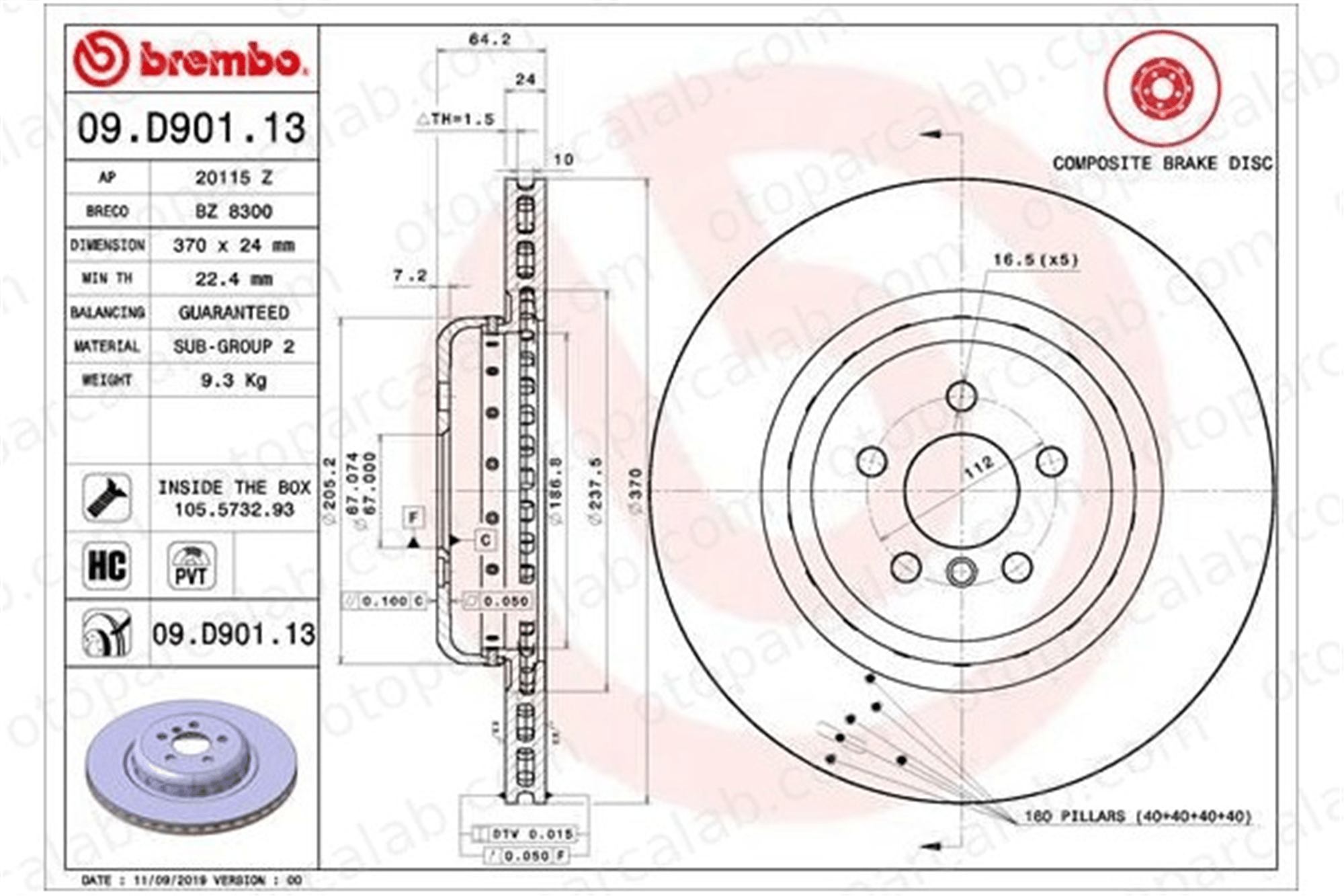 BREMBO 09.D901.13 Fren Disk Ayna Arka Sağ ve Sol BMW 7 X5 34206880080 34206898493