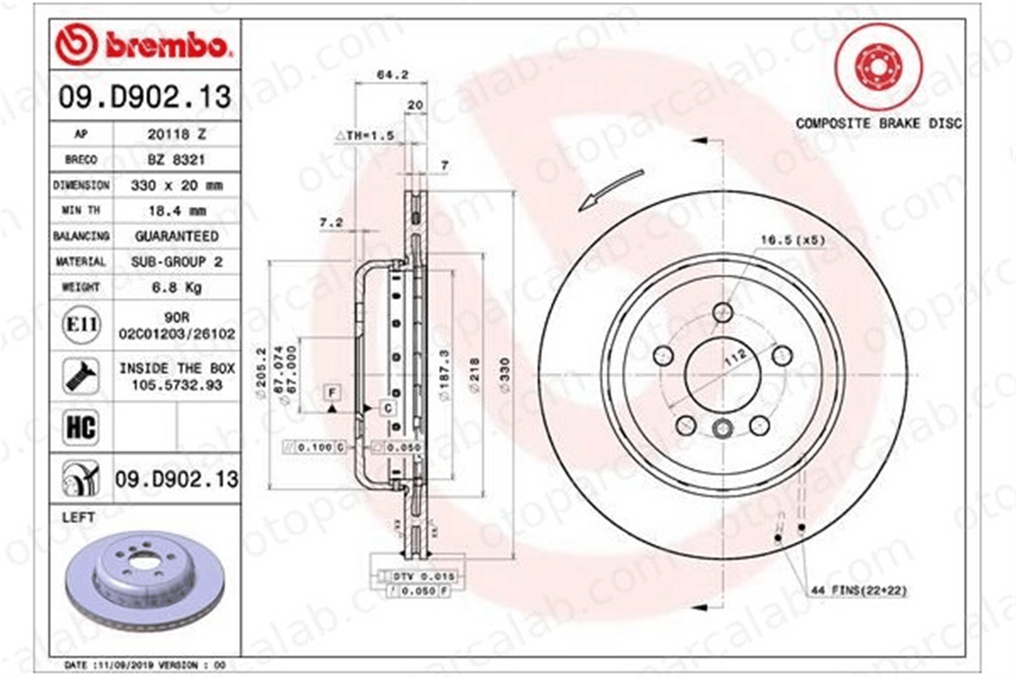 BREMBO 09.D902.13 Fren Disk Ayna Arka Sol BMW 5 5 Touring 34216882245 34206883979