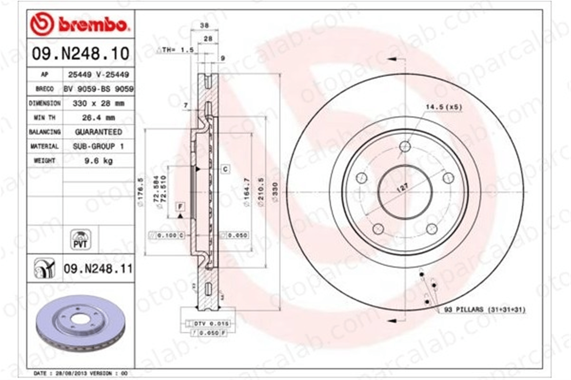 BREMBO 09.N248.11 Fren Disk Ayna Ön Sağ ve Sol FIAT FREEMONT LANCIA VOYAGER MPV 4779712AA 4779712AB