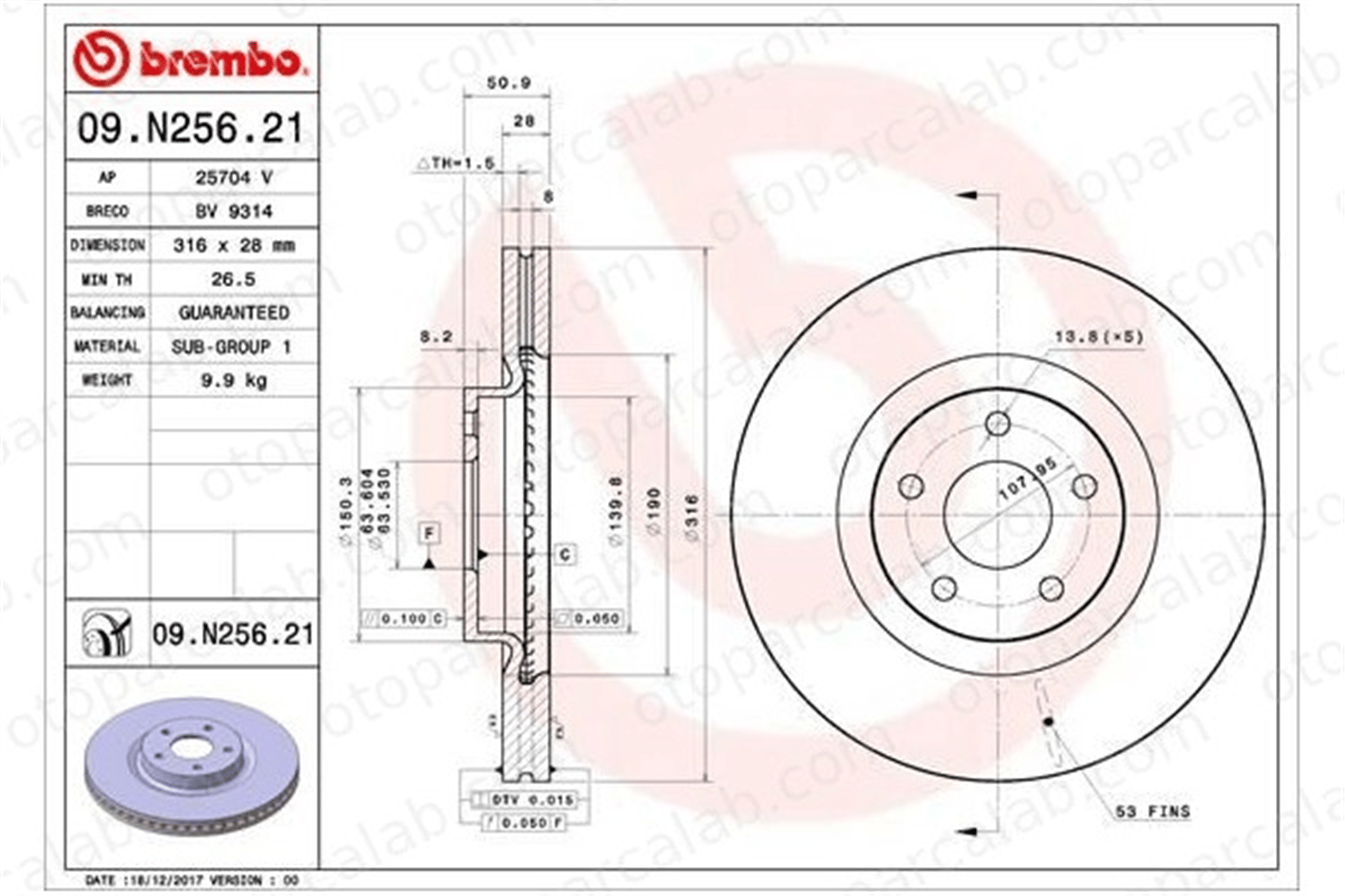 BREMBO 09.N256.21 Fren Disk Ayna Ön Sağ ve Sol FORD MONDEO V Turnier GALAXY III 5202200 2015368