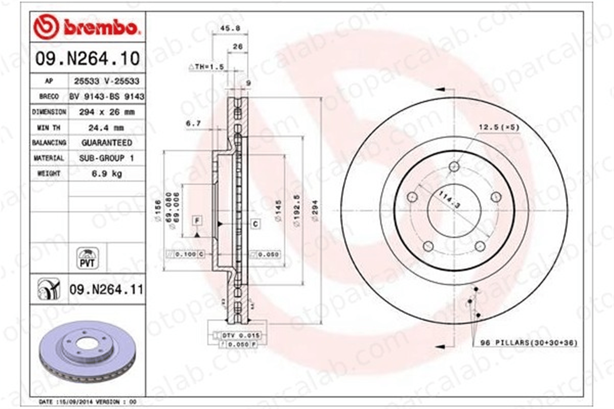 BREMBO 09.N264.11 Fren Disk Ayna Ön Sağ ve Sol MITSUBISHI ASX PEUGEOT 4008 4615A117 4615A178
