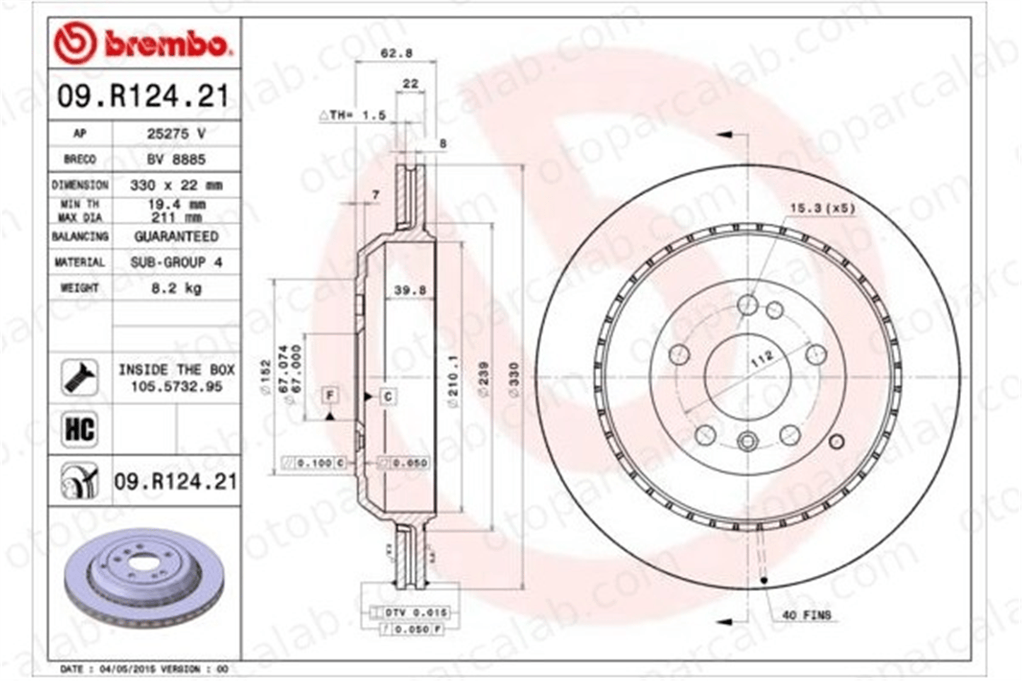 BREMBO 09.R124.21 Fren Disk Ayna Arka Sağ ve Sol MERCEDES-BENZ R-SERISI M-SERISI A1644231312 1644230612