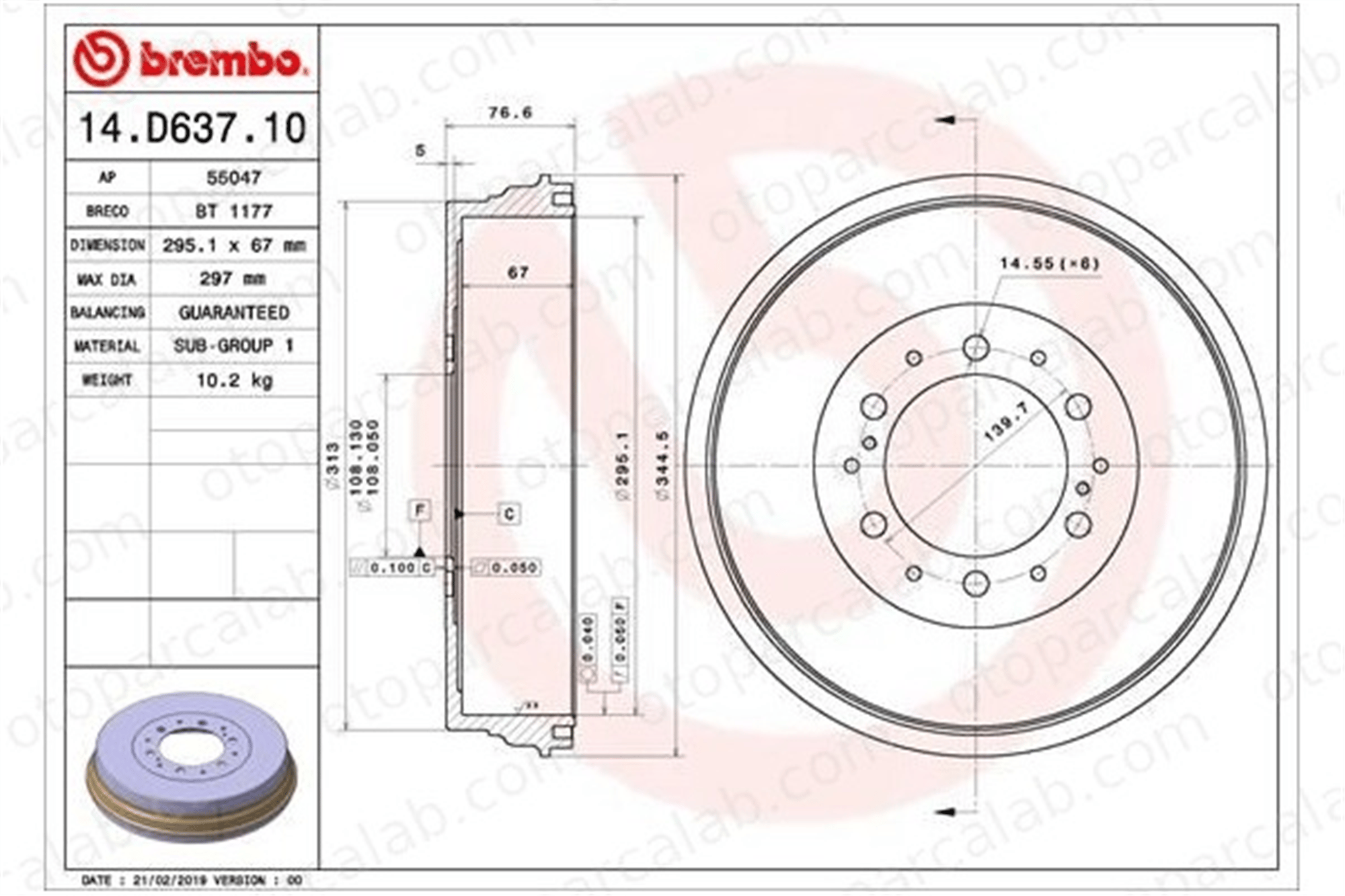 BREMBO 14.D637.10 Kampana Arka Sağ veya Sol TOYOTA HILUX VIII Pick-up HILUX VII Pick-up 424310K120 424310K130