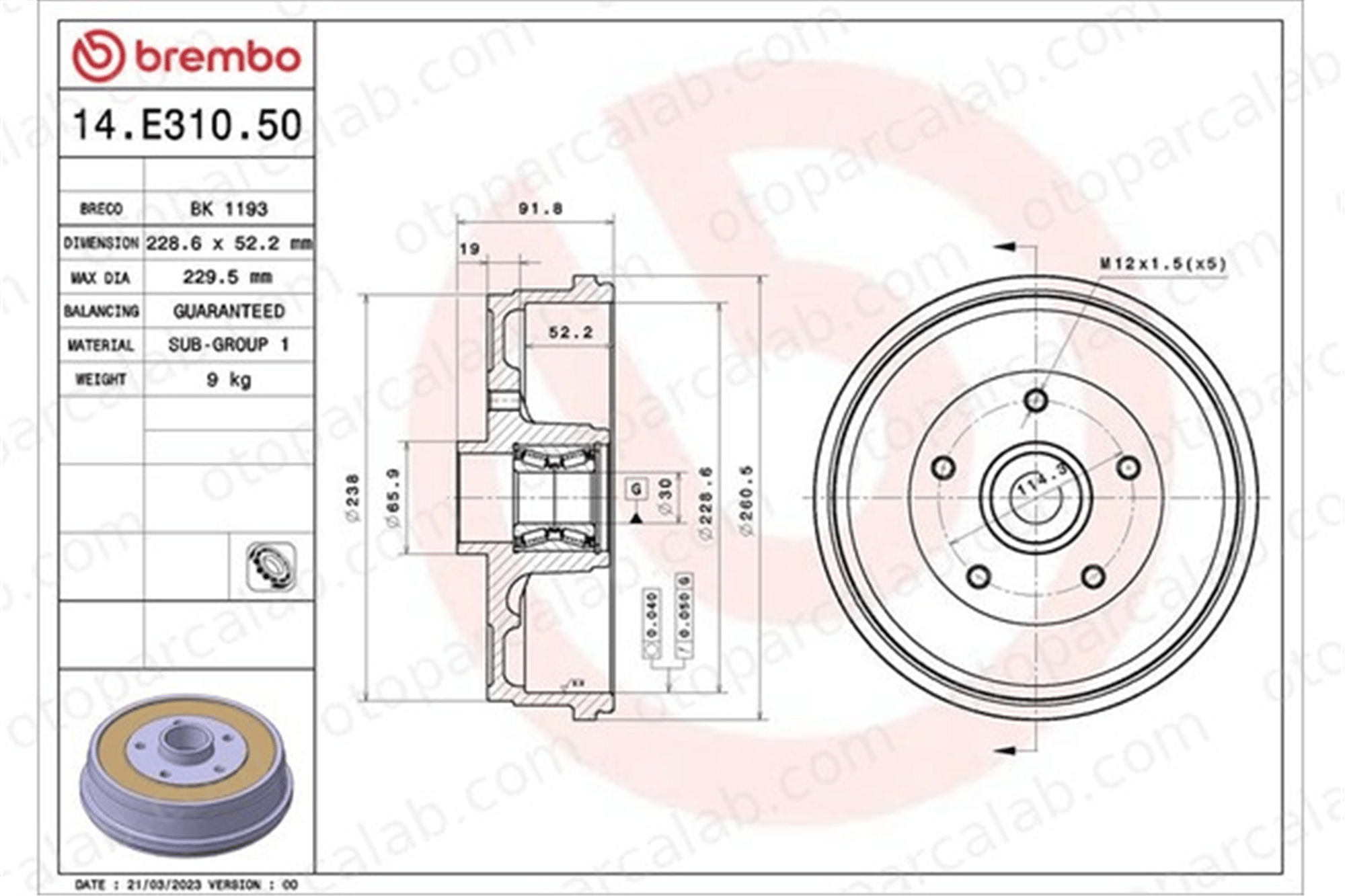 BREMBO 14.E310.50 Kampana Arka Sağ veya Sol DACIA DUSTER DUSTER Kasa/SUV 432008208R 432008310R