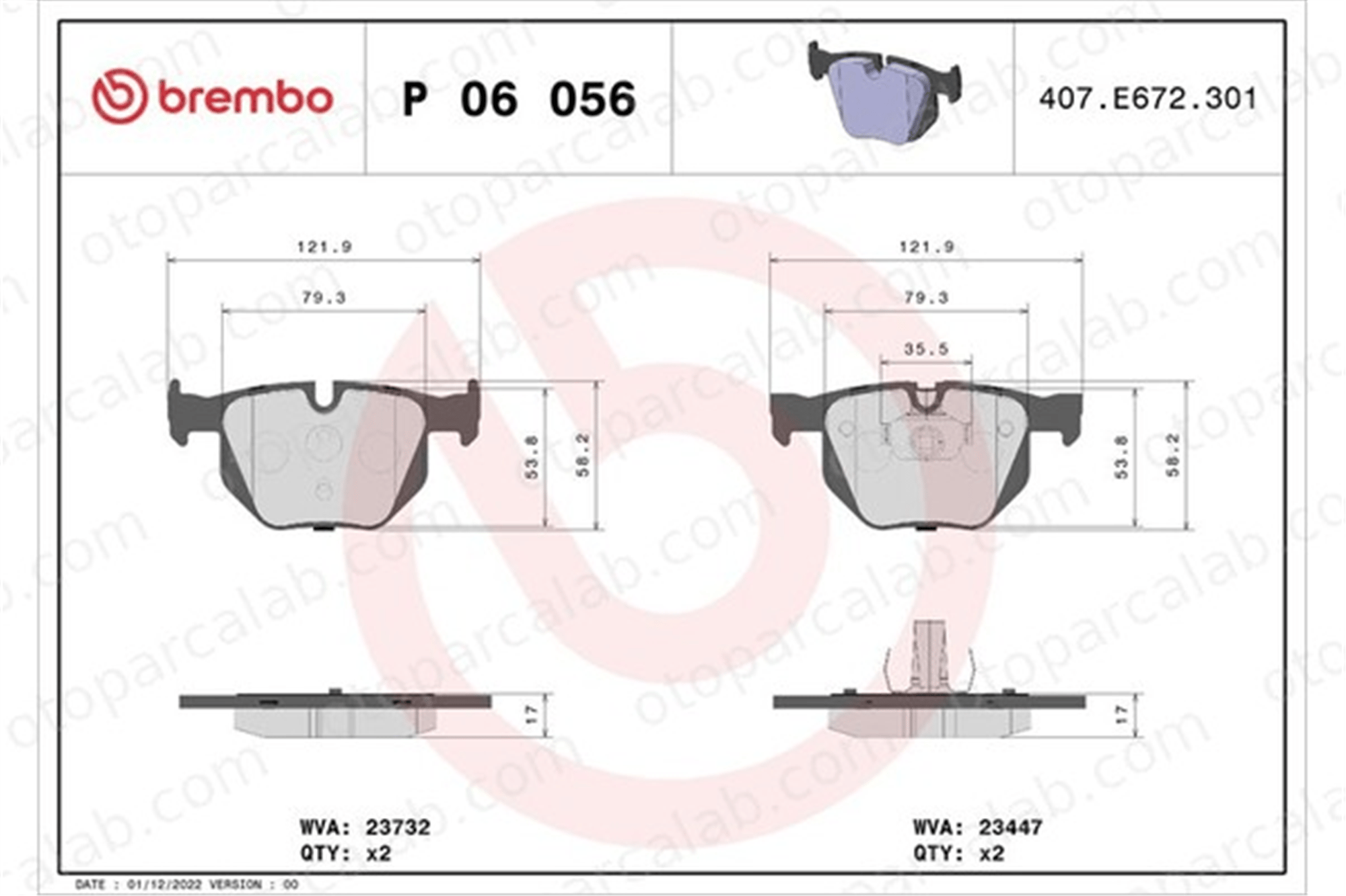 BREMBO P 06 056X Fren Disk Balata Ön BMW X5 X6 P06056X 2475045