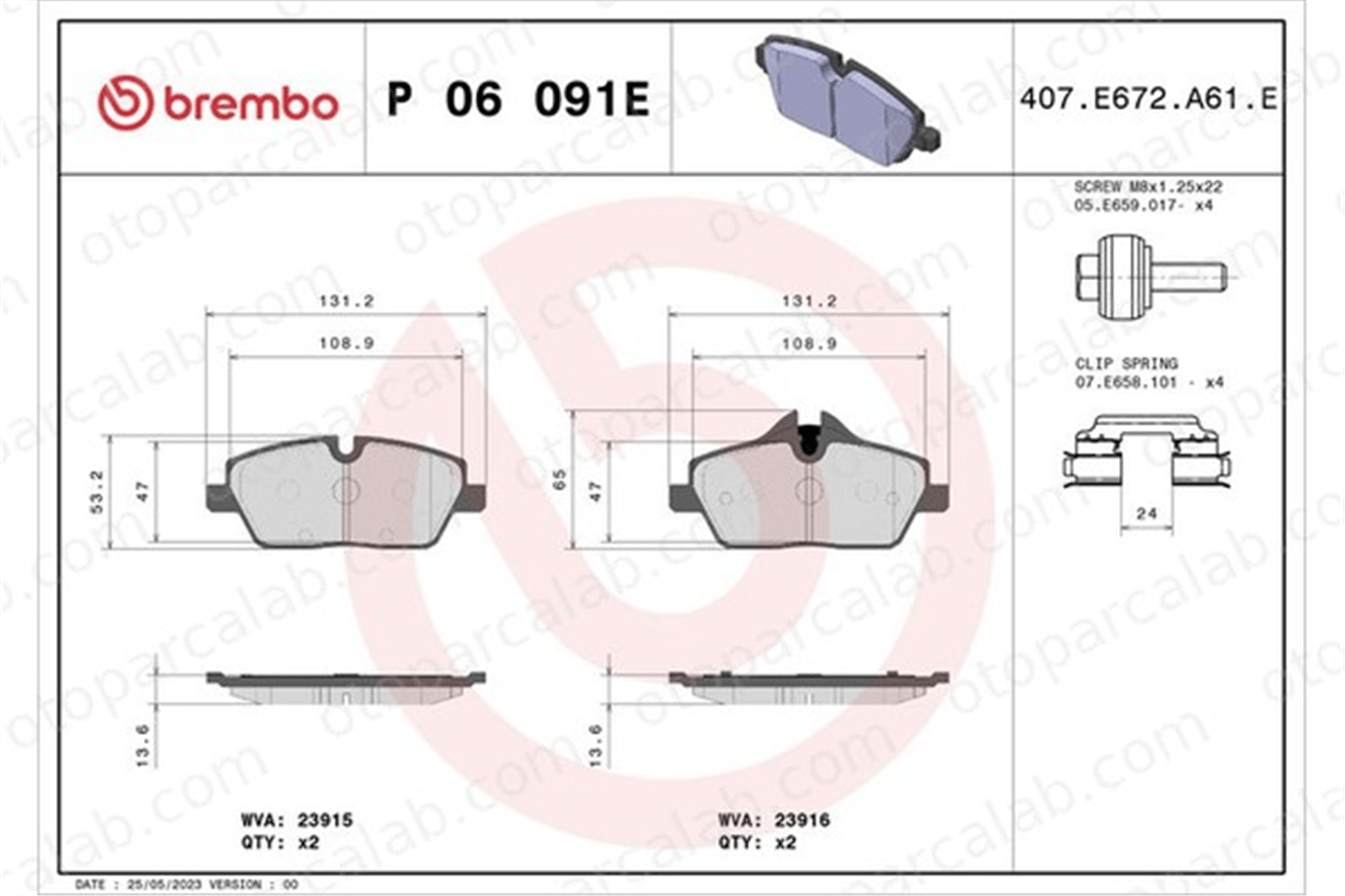 BREMBO P 06 091E Fren Disk Balata Ön BMW i3 P06091E 34106884267
