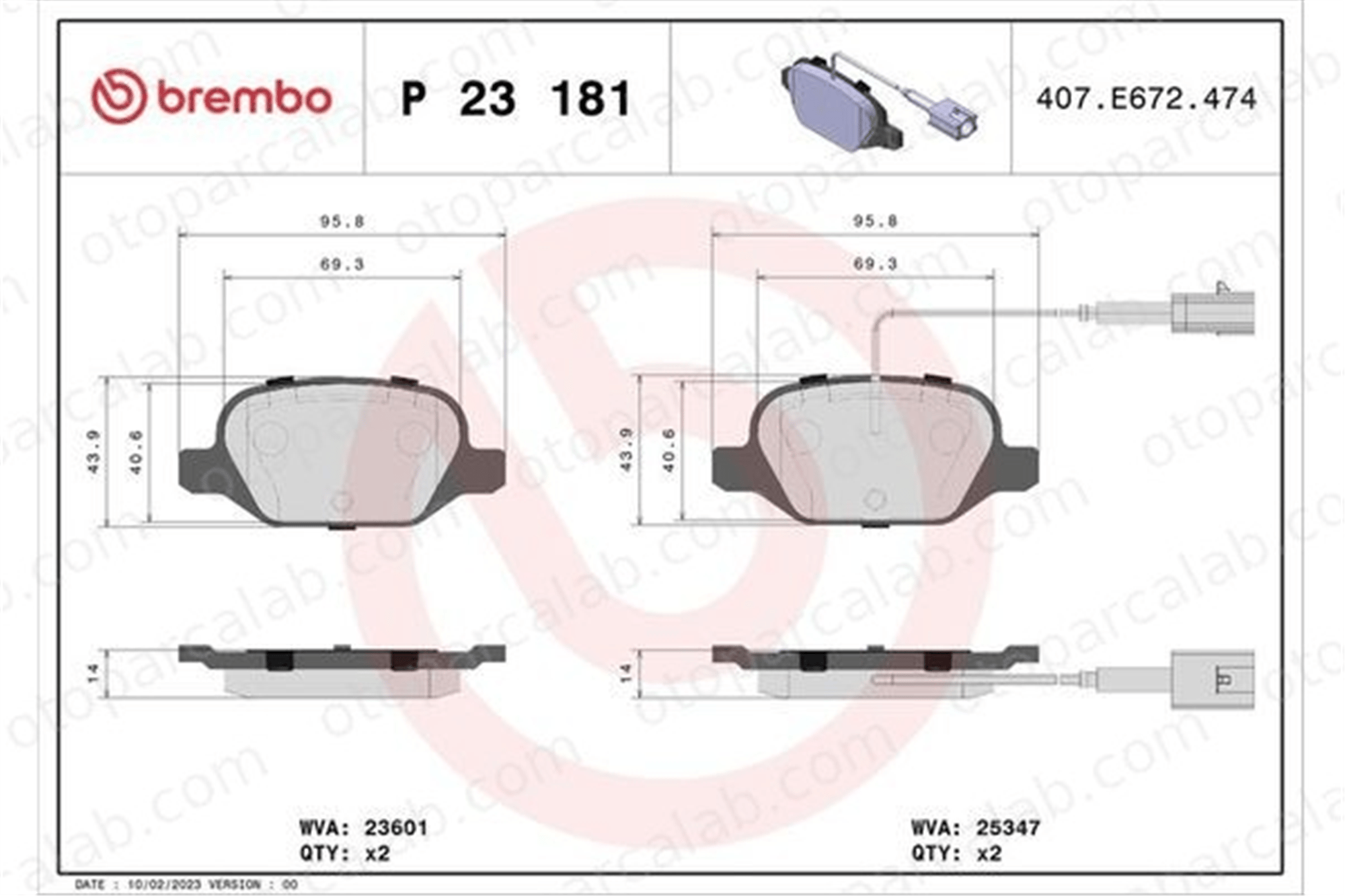 BREMBO P 23 181 Fren Disk Balata Arka FIAT 500 500 C 71770110
