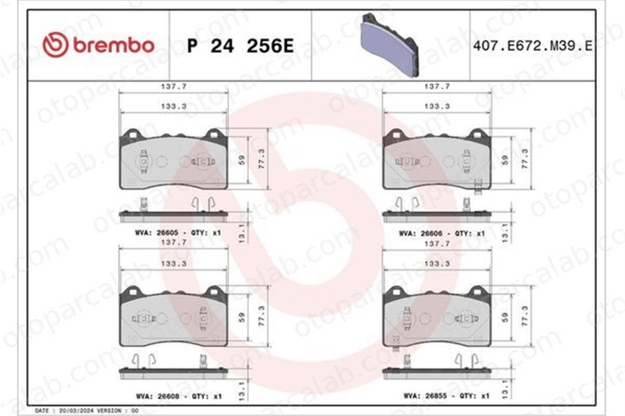 BREMBO P 24 256E Fren Disk Balata Ön FORD FOCUS IV FOCUS IV Turnier 2483460 KTLJ9C2K021FEB