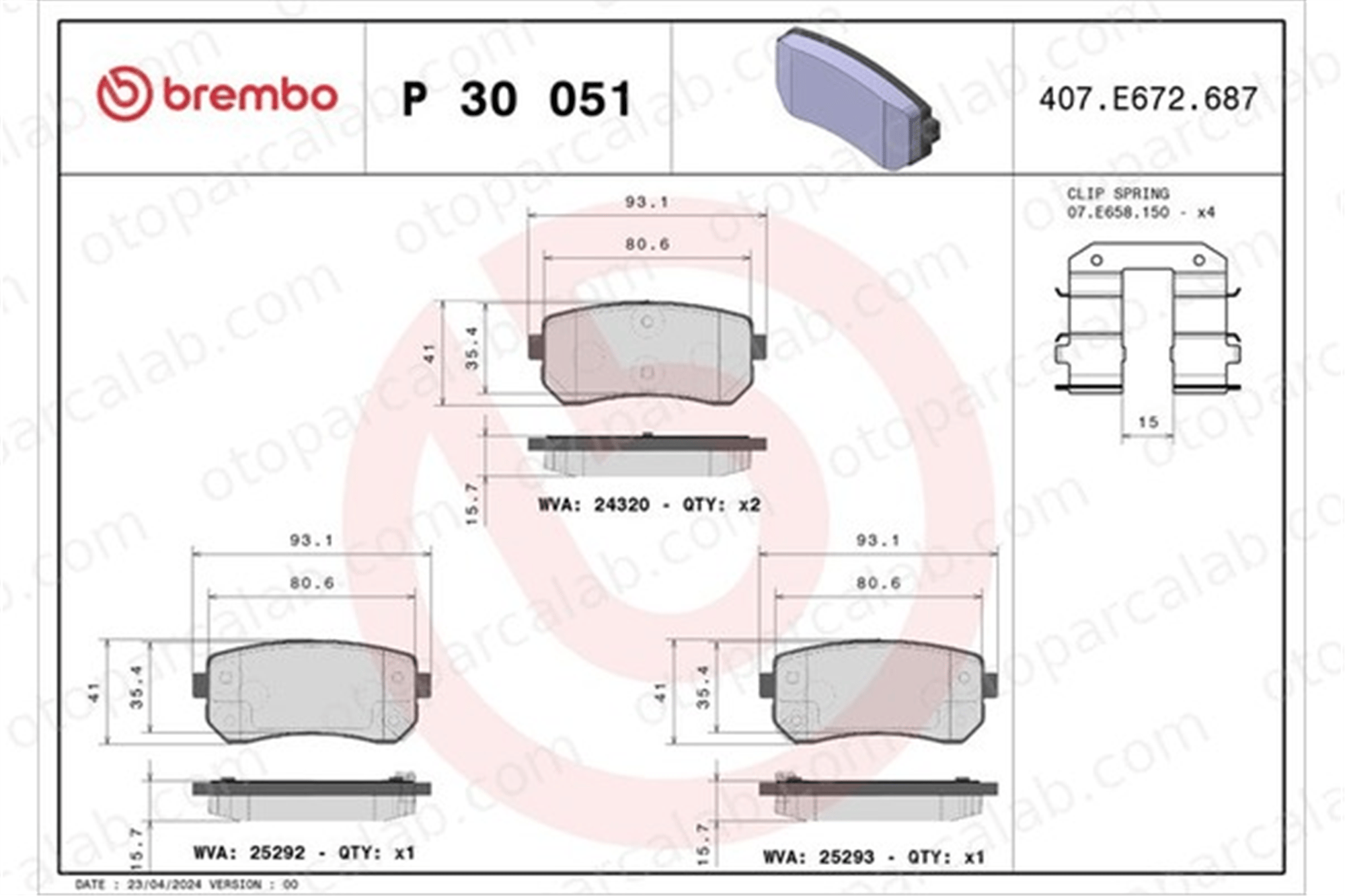 BREMBO P 30 051X Fren Disk Balata Ön HYUNDAI ix35 KIA CEE'D SW 583022SA30 583022YA31
