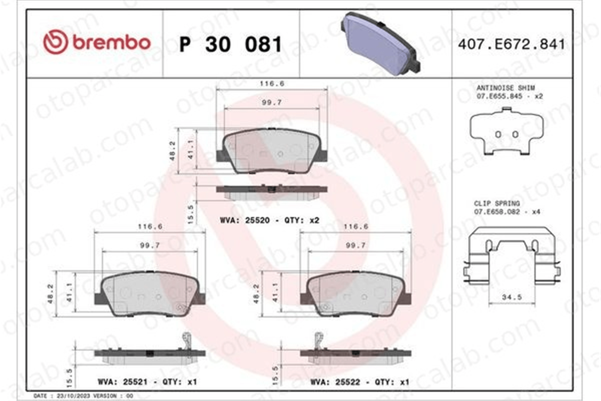 BREMBO P 30 081 Fren Disk Balata Arka HYUNDAI SANTA FÉ III GENESIS Coupe 583023NA90 583022MA90