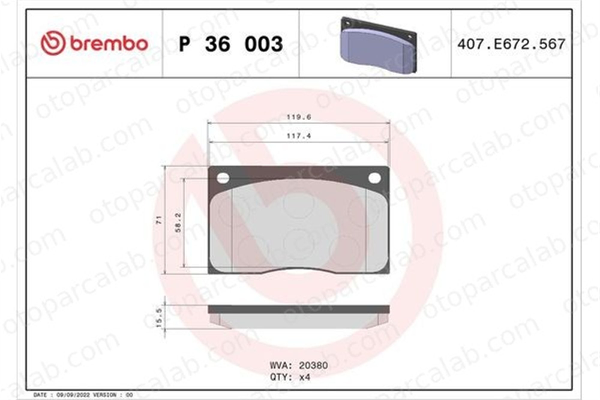 BREMBO P 36 003 Fren Disk Balata Ön RENAULT MASTER I Panelvan/Van MASTER I Minibüs/Otobüs JLM9517 C41307