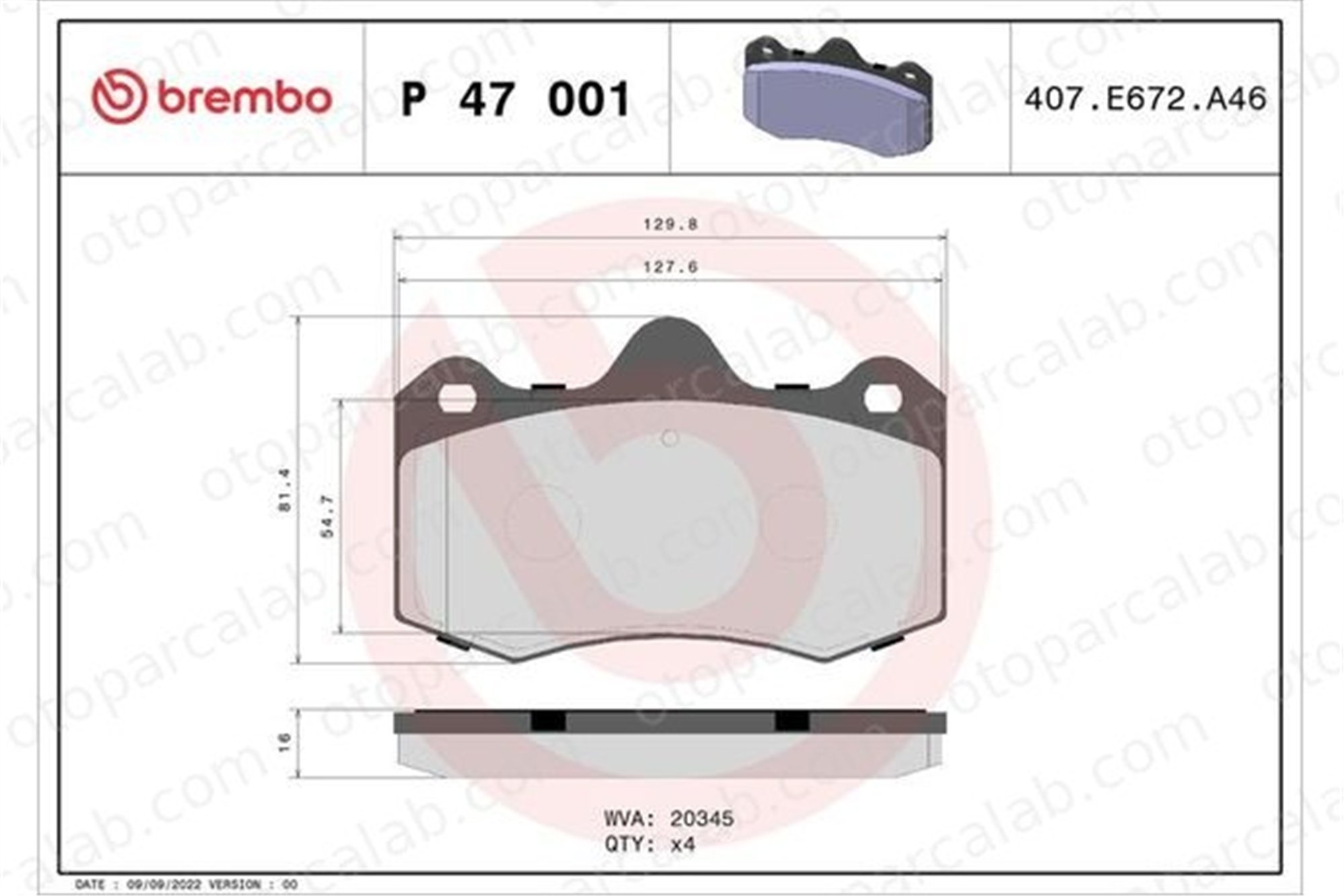 BREMBO P 47 001 Fren Disk Balata Ön veya Arka LOTUS EVORA A132J0001S