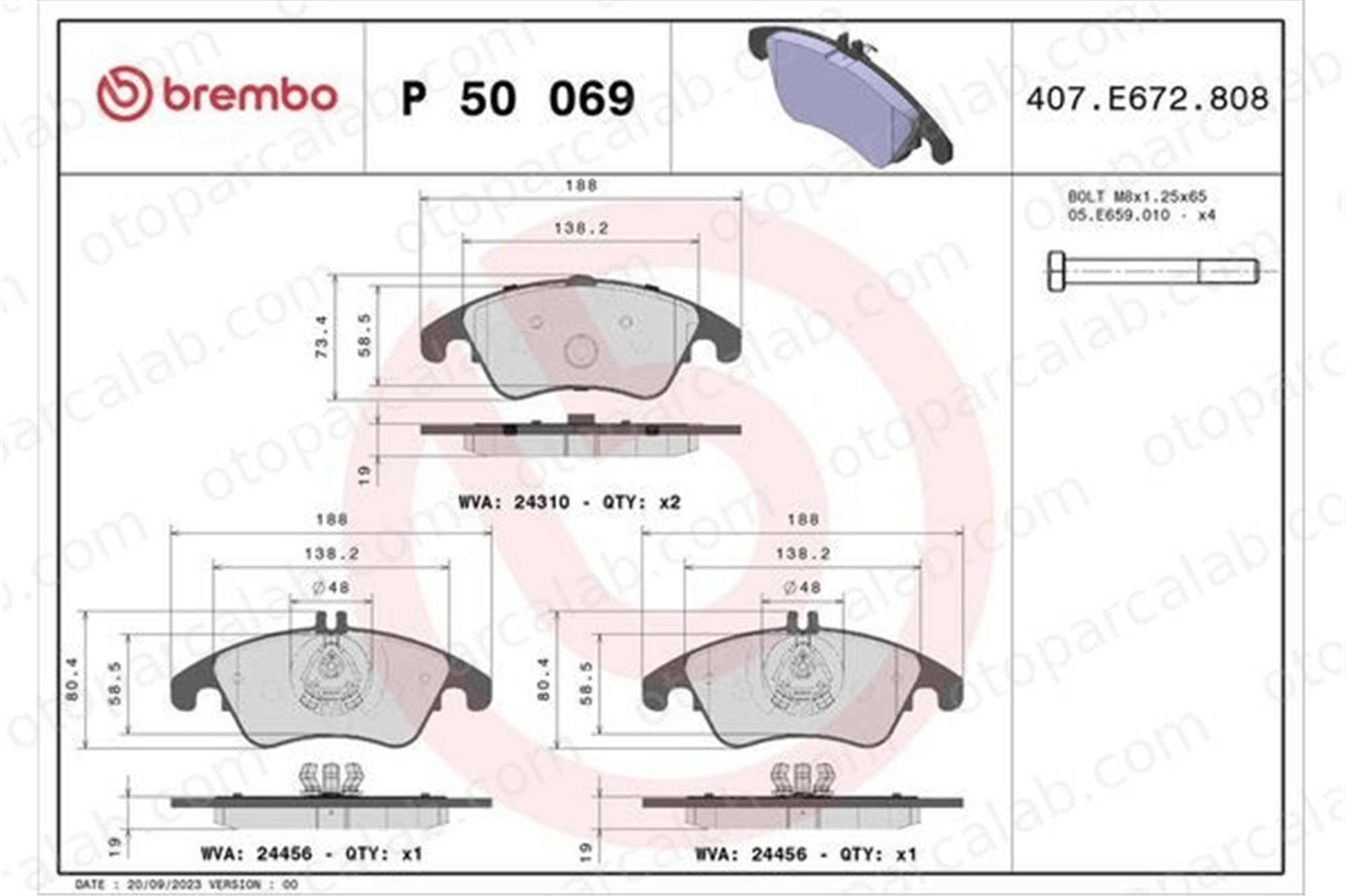 BREMBO P 50 069X Fren Disk Balata Ön MERCEDES-BENZ E-SERISI E-SERISI T-Model A0064202820 4200105