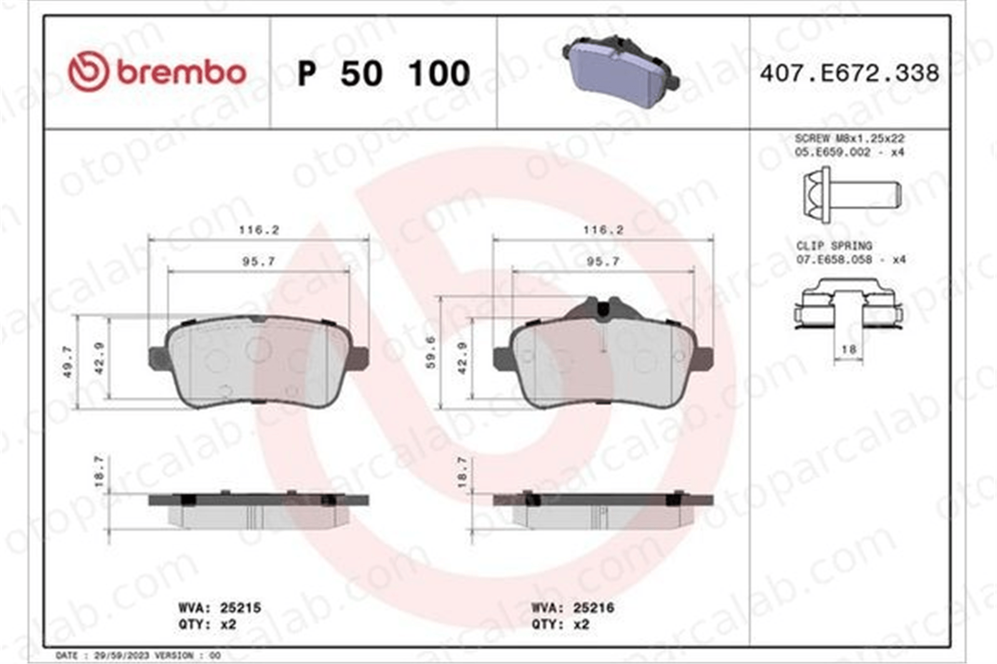 BREMBO P 50 100 Fren Disk Balata Arka MERCEDES-BENZ GLE Coupe M-SERISI A0004208104 A0064204020