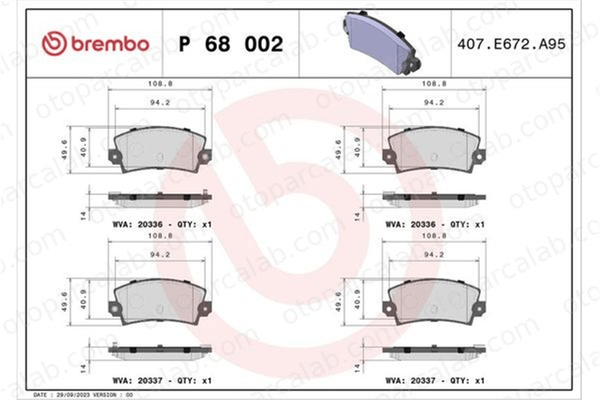 BREMBO P 68 002 Fren Disk Balata Arka RENAULT 21 Sedan 25 7701602289 6025071055
