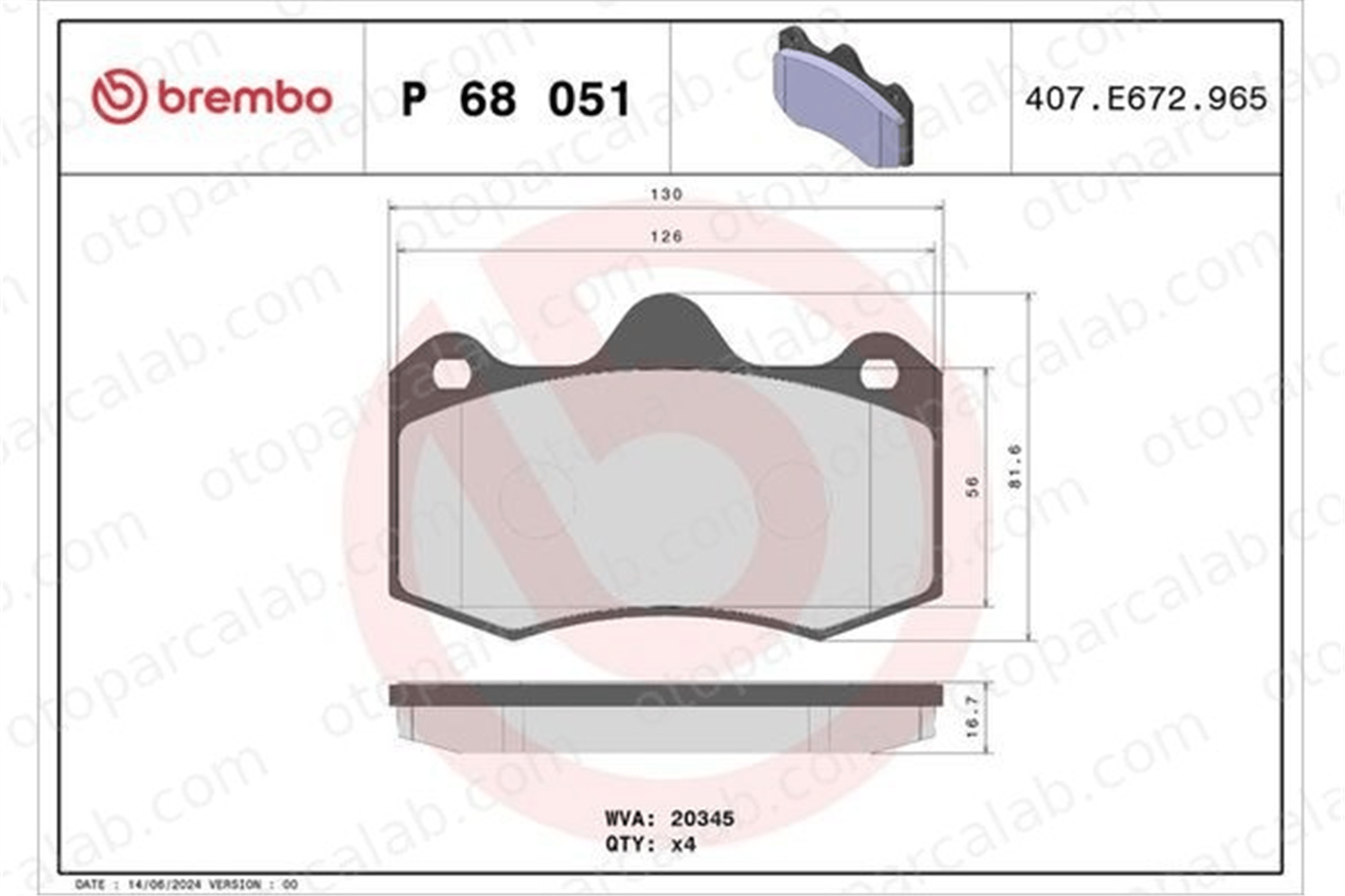 BREMBO P 68 051 Fren Disk Balata Ön veya Arka RENAULT CLIO II LOTUS EXIGE 6020013035