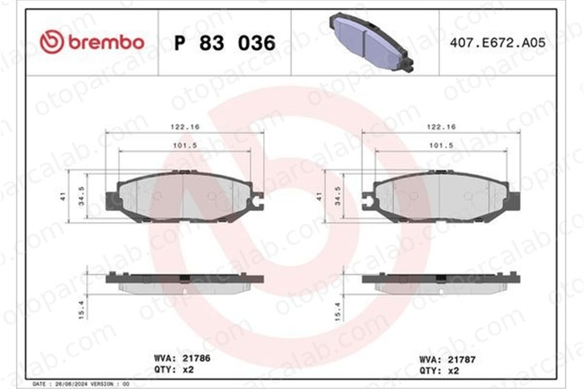 BREMBO P 83 036 Fren Disk Balata Arka LEXUS LS 449250071 446650030