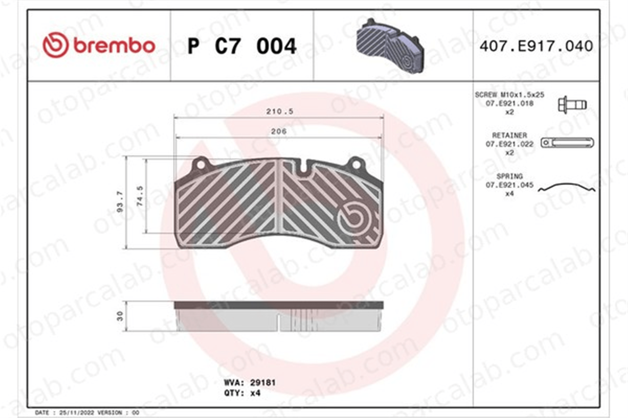 BREMBO P C7 004 Fren Disk Balata Ön KING LONG XMQ 20844903 9291073